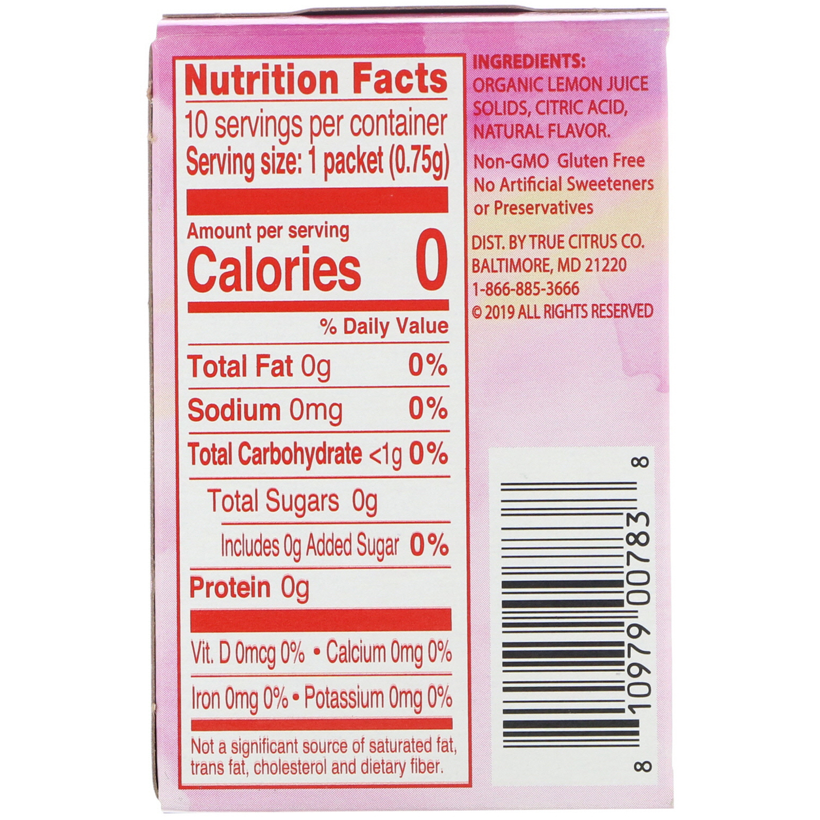 Comprar True Citrus, True Lemon, Fruit Infusion, Lemon Raspberry, 10 Packets, .26 oz (7.5 g) - Imagem 2