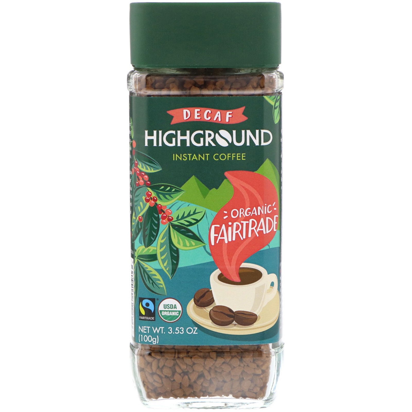 Comprar Highground Coffee, Café Instantâneo Orgânico, Médio, Descafeinado, 100 g