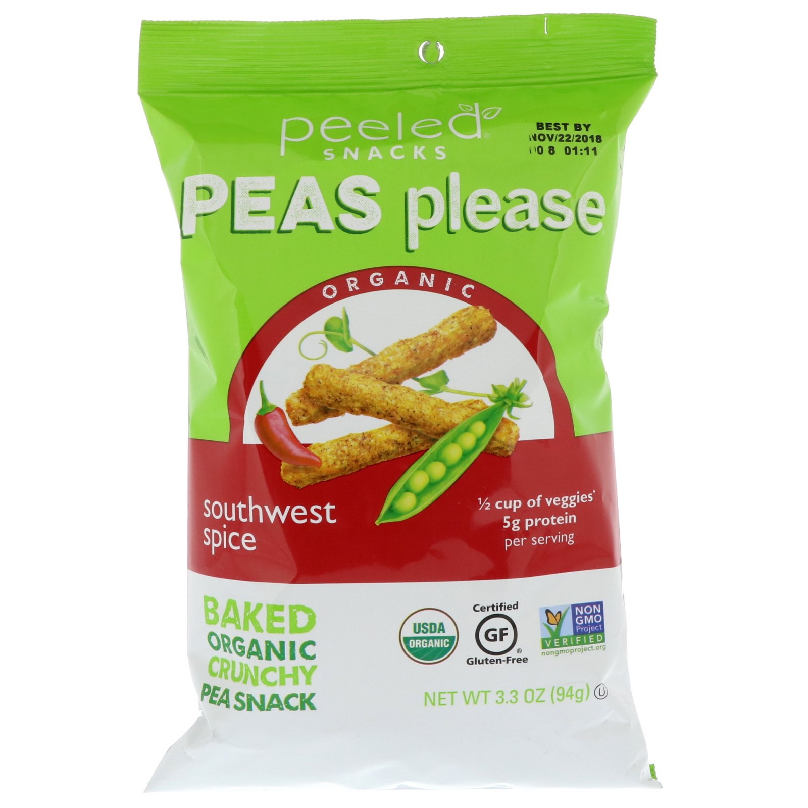 Comprar Peeled Snacks, Organic, Peas Please, Southwest Spice, 3.3 oz (94 g)