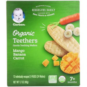Comprar Gerber, Organic Teethers, Gentle Teething Wafers, 7+ Months, Mango Banana Carrot, 24 Wafers, 1.7 oz (48 g)