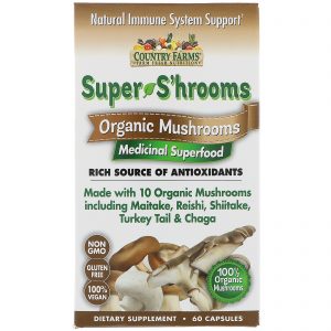 Comprar Country Farms, Super S'hrooms, Cogumelos Orgânicos, Superalimento Medicinal , 60 cápsulas