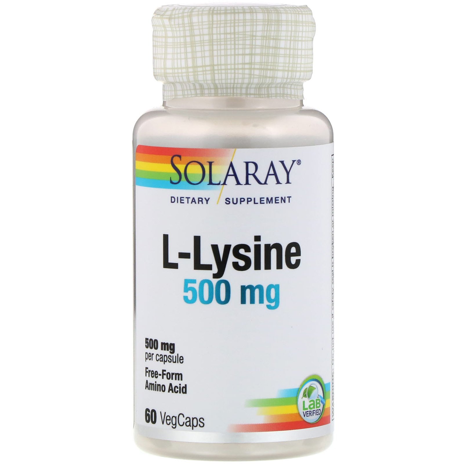 Comprar Solaray, L-lisina, 500 mg, 60 capsulas vegetais