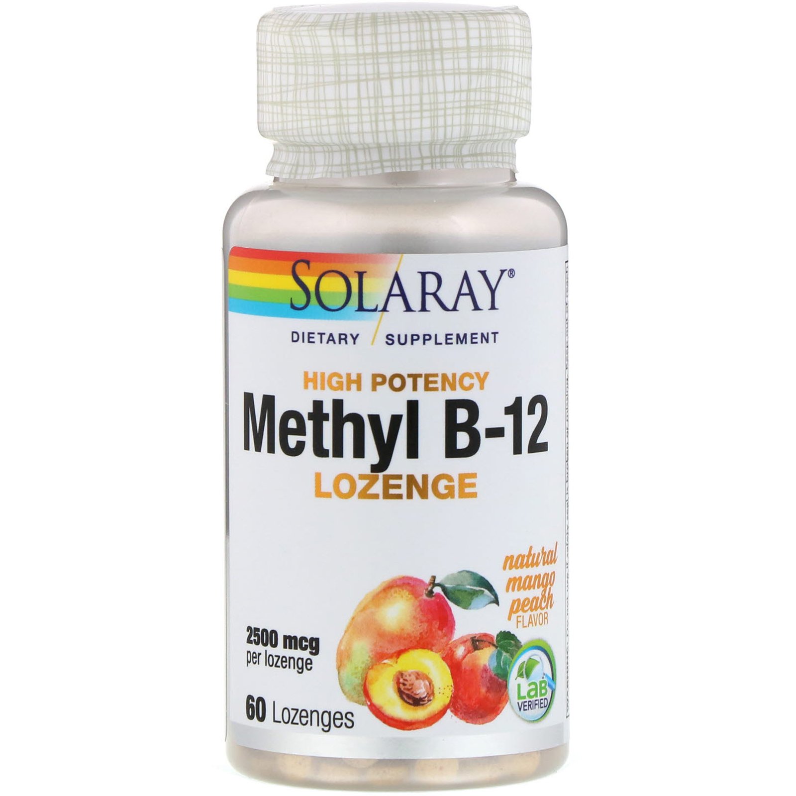 Comprar Solaray, High Potency Methyl B-12, Natural Mango Peach, 2,500 mcg, 60 Lozenges