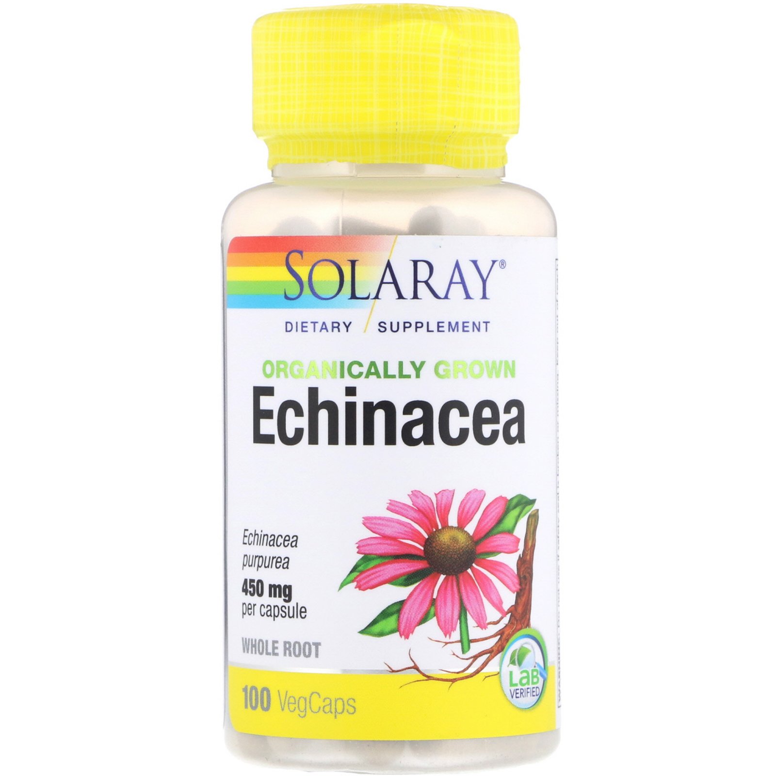 Comprar Solaray, Equinácea Organicamente Cultivada, 450 mg, 100 Cápsulas Vegetais