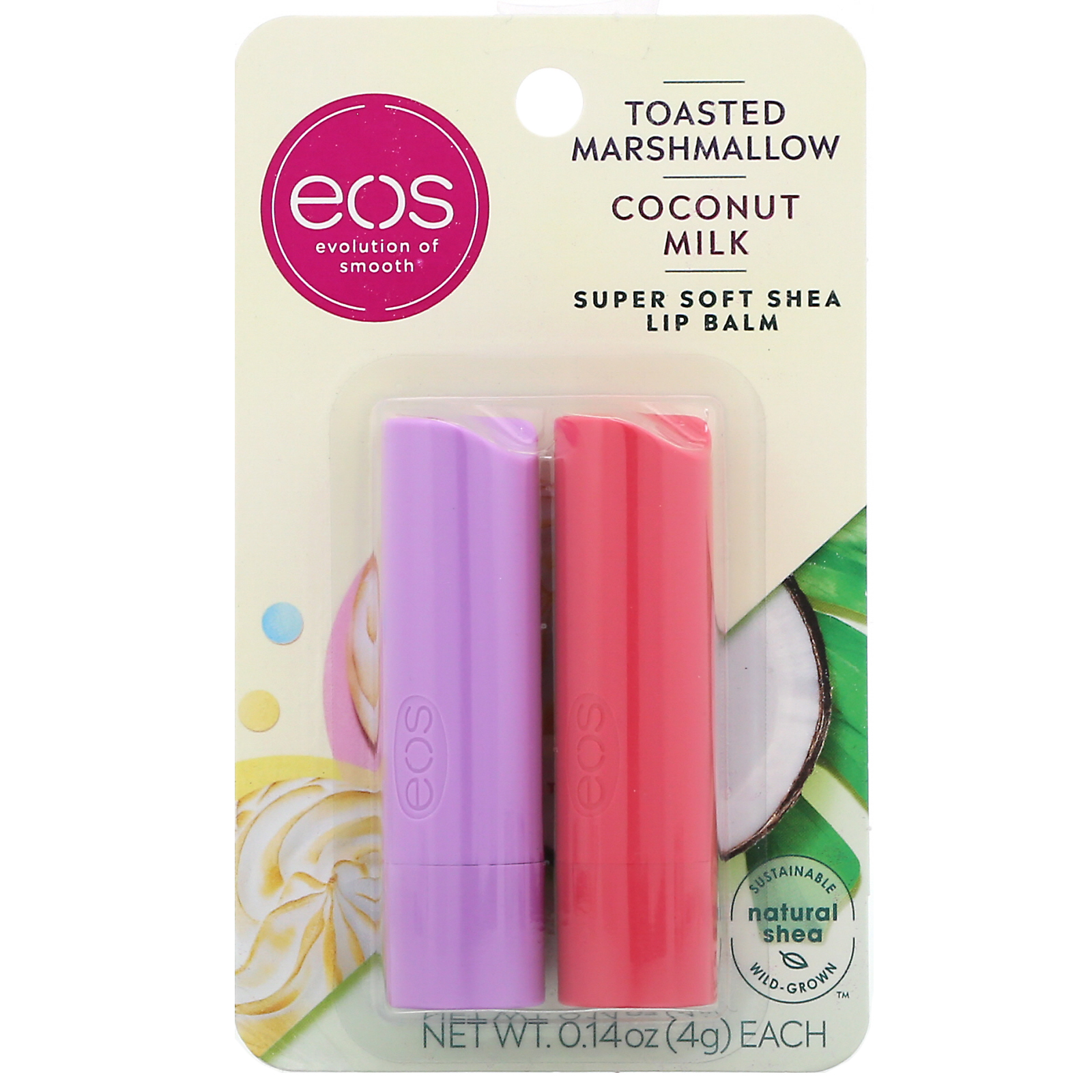 Comprar EOS, Super Soft Shea Lip Balm, Toasted Marshmallow & Coconut Milk, 2 Pack, 0.14 oz (4 g) Each - Imagem 2