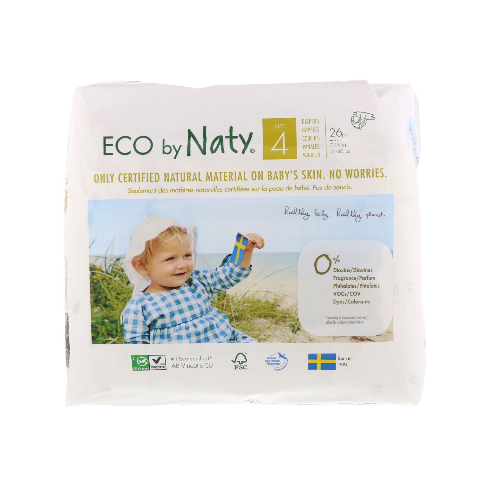 Comprar Naty, Fraldas para Pele Sensível, Tamanho 4, 15-40 lbs (7-18 kg), 26 Fraldas