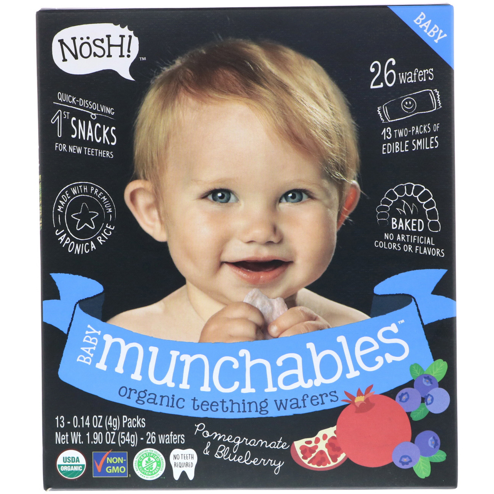 Comprar NosH!, Munchables para Bebês, Biscoitos Orgânicos para a Dentição, Sabor Romã e Mirtilo, 13 Unidades, 4 g (0,14 oz) Cada