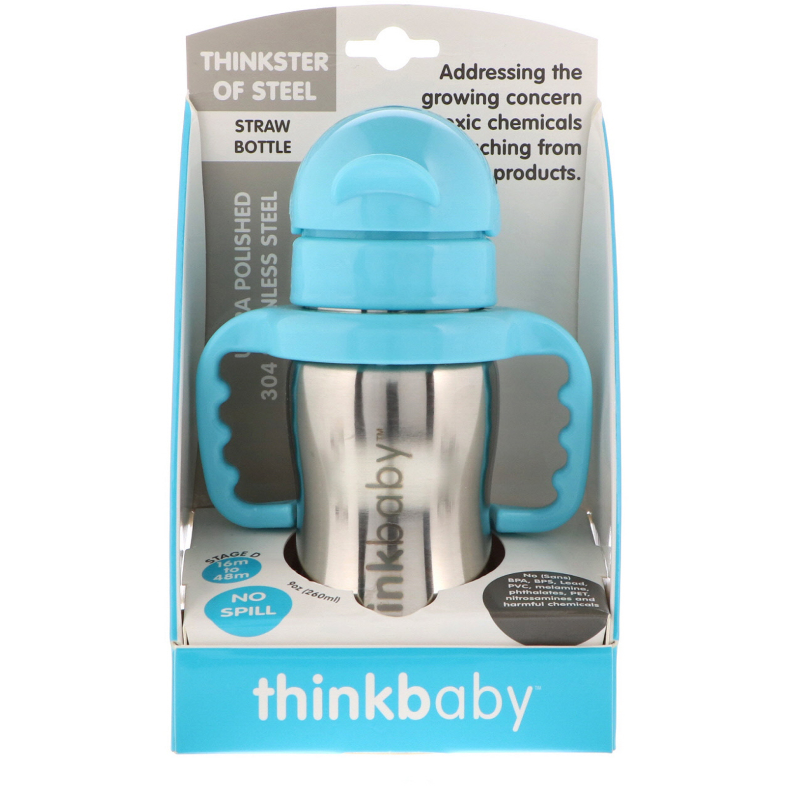 Comprar Think, Thinkbaby, Copo de Aço Thinkster, Azul, 1 Copo com Canudo, 9 oz (260 ml) - Imagem 2