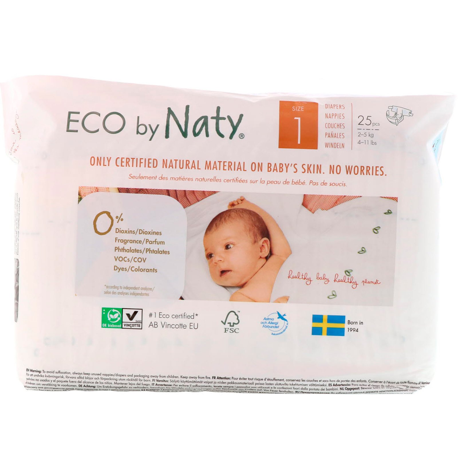 Comprar Naty, Fraldas para Pele Sensível, Tamanho 1, De 2 a 5 kg, 25 Fraldas