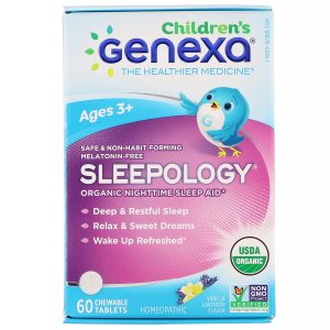 Comprar Genexa, Children's Sleepology, Organic Nighttime Sleep Aid, Vanilla Lavender Flavor, Ages 3+, 60 Chewable Tablets