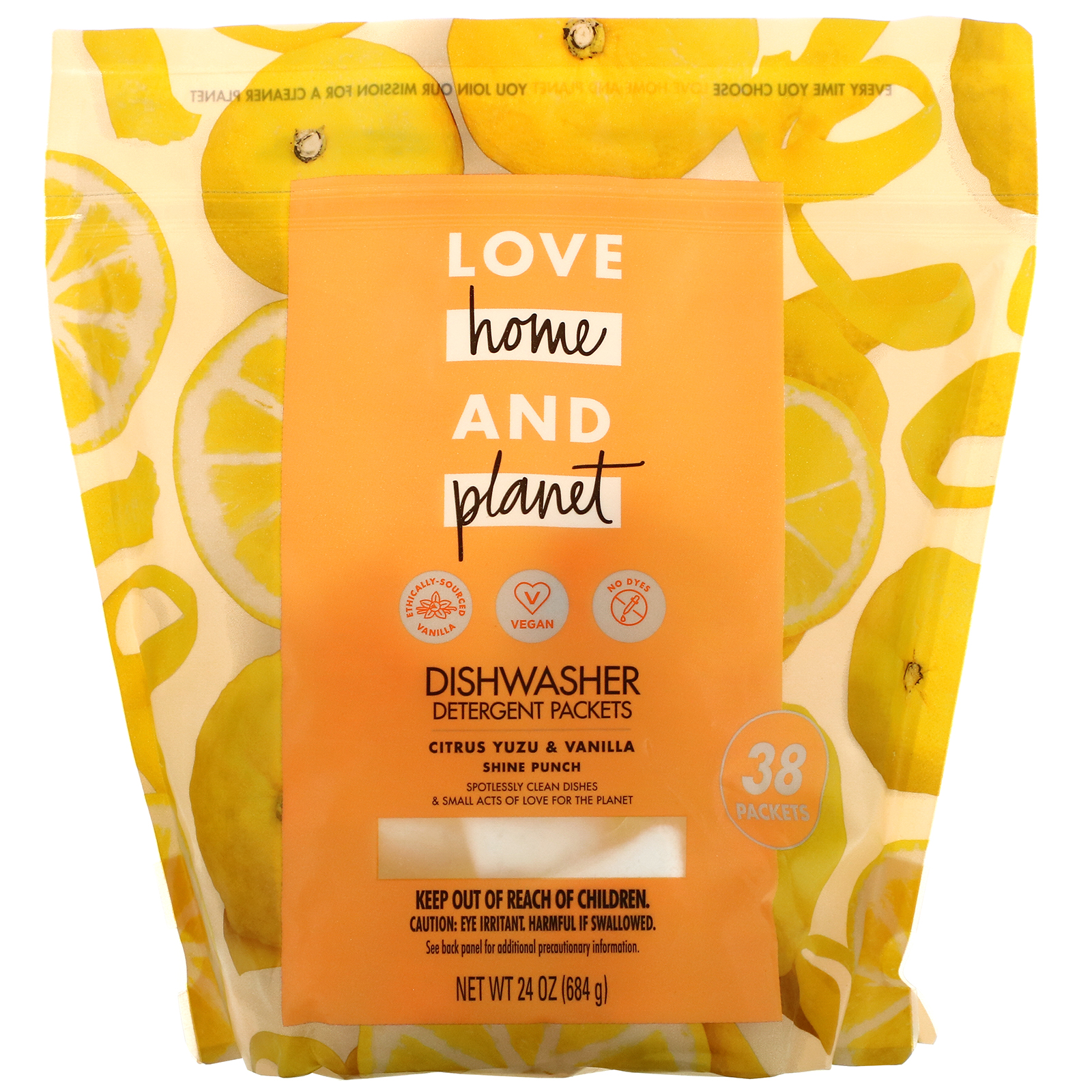 Comprar Love Home & Planet, Dishwasher Detergent Packets, Citrus Yuzu & Vanilla, 38 Packets, 24 oz (684 g)