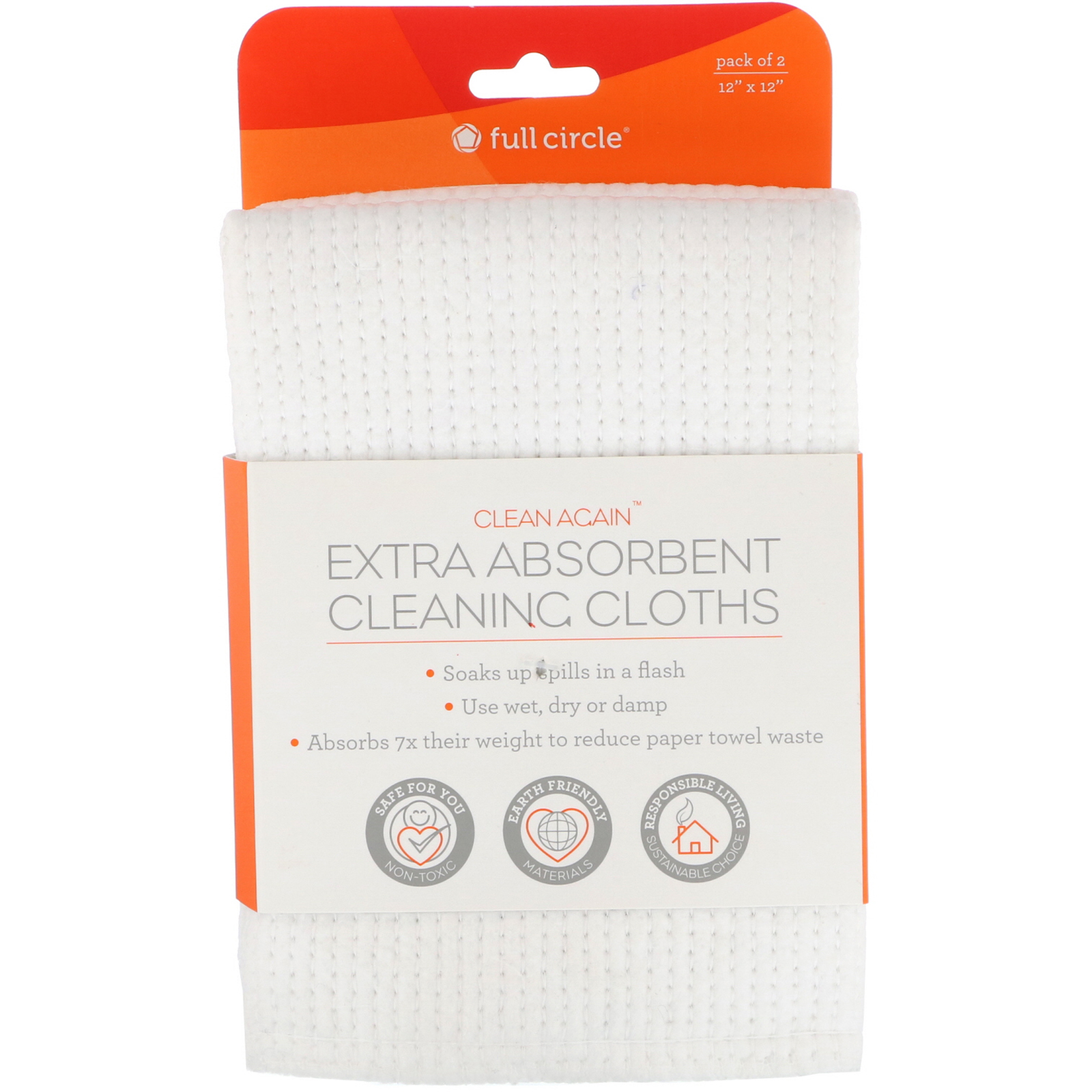 Comprar Full Circle, Clean Again, Tecidos de Limpeza com Absorção Extra, 2 Embalagens, 12” x 12" Cada