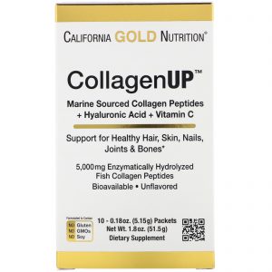 Comprar California Gold Nutrition, CollagenUp, Colágeno Marinho + Ácido Hialurônico + Vitamina C, Sem sabor, 10 Pacotes, 0,18 oz (5,15 g) Cada