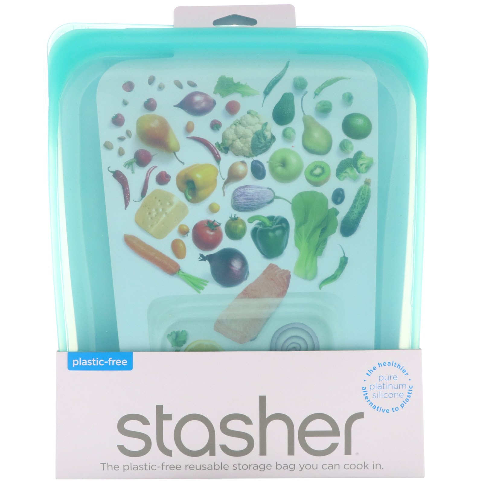 Comprar Stasher, Embalagem Reutilizável de Silicone para Alimentos, Embalagem de Meio Galão, Aqua, 1,92 l (64,2 fl oz)