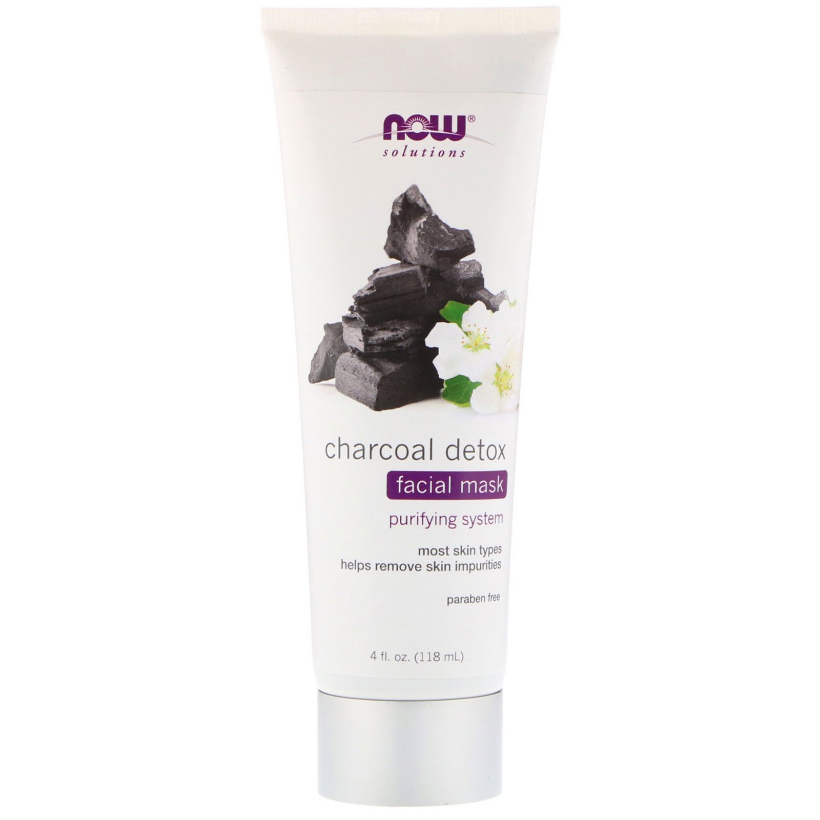 Comprar Now Foods, Solutions, Máscara Facial Detox de Carvão Vegetal, 4 fl oz (118 ml)