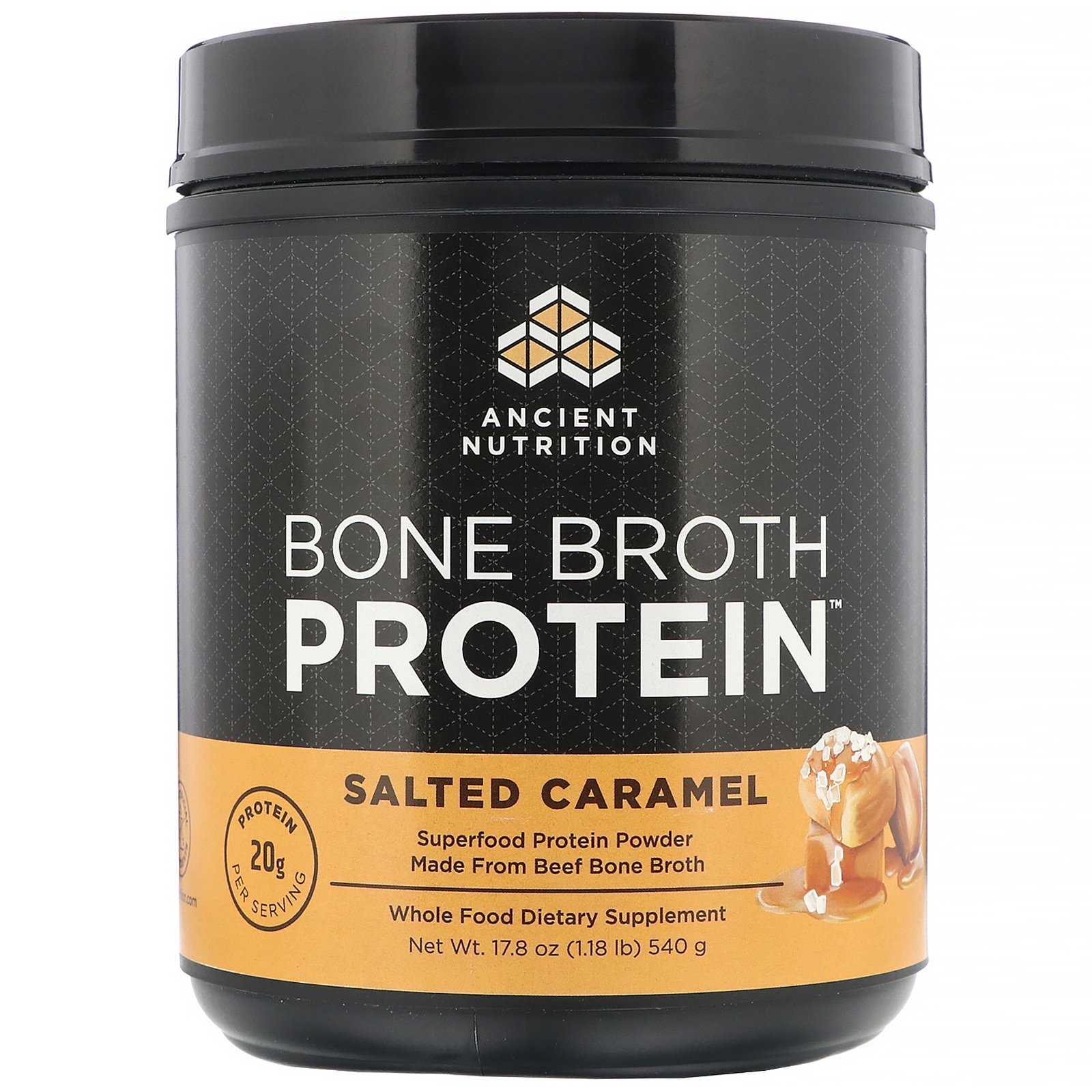 Comprar Dr. Axe / Ancient Nutrition, Bone Broth Protein, Salted Caramel, 1.18 lb (540 g)