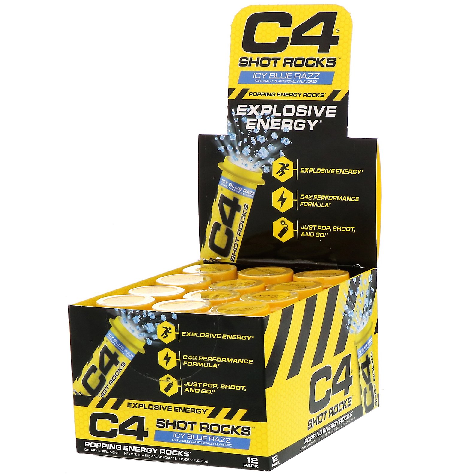 Comprar Cellucor, C4 Shot Rocks, Azul Provocante Gelado, 12 Frascos, 0,5 oz Cada
