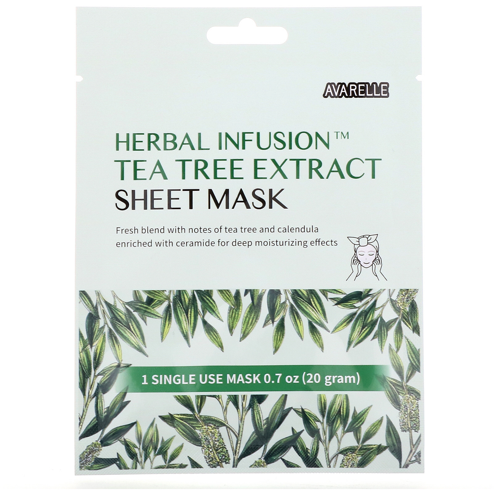 Comprar Avarelle, Herbal Infusion, Tea Tree Extract Sheet Mask, 1 Sheet, 0.7 oz (20 g)