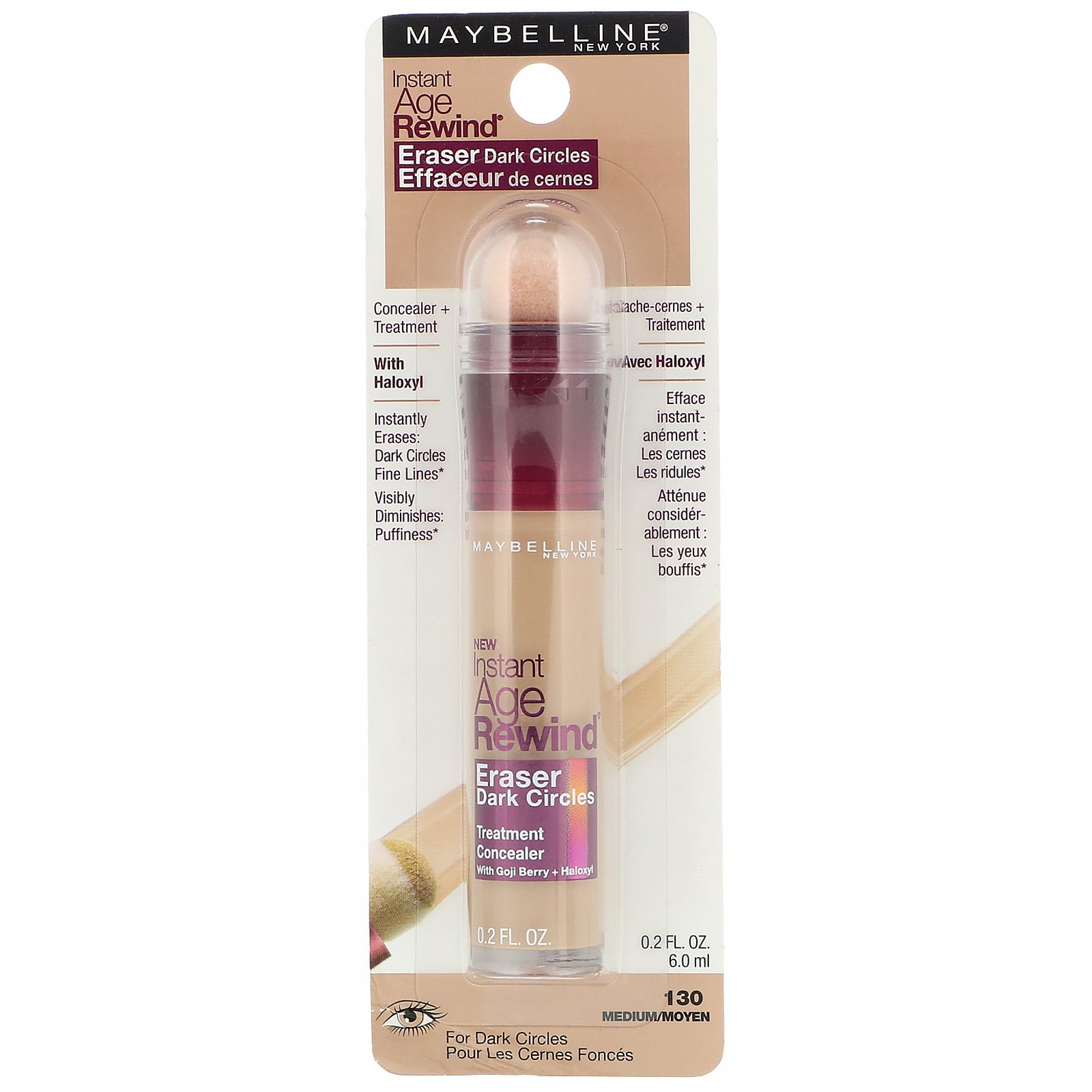Comprar Maybelline, Instant Age Rewind, corretivo de tratamento, cobertura das olheiras, 130 Medium, 6 ml - Imagem 2