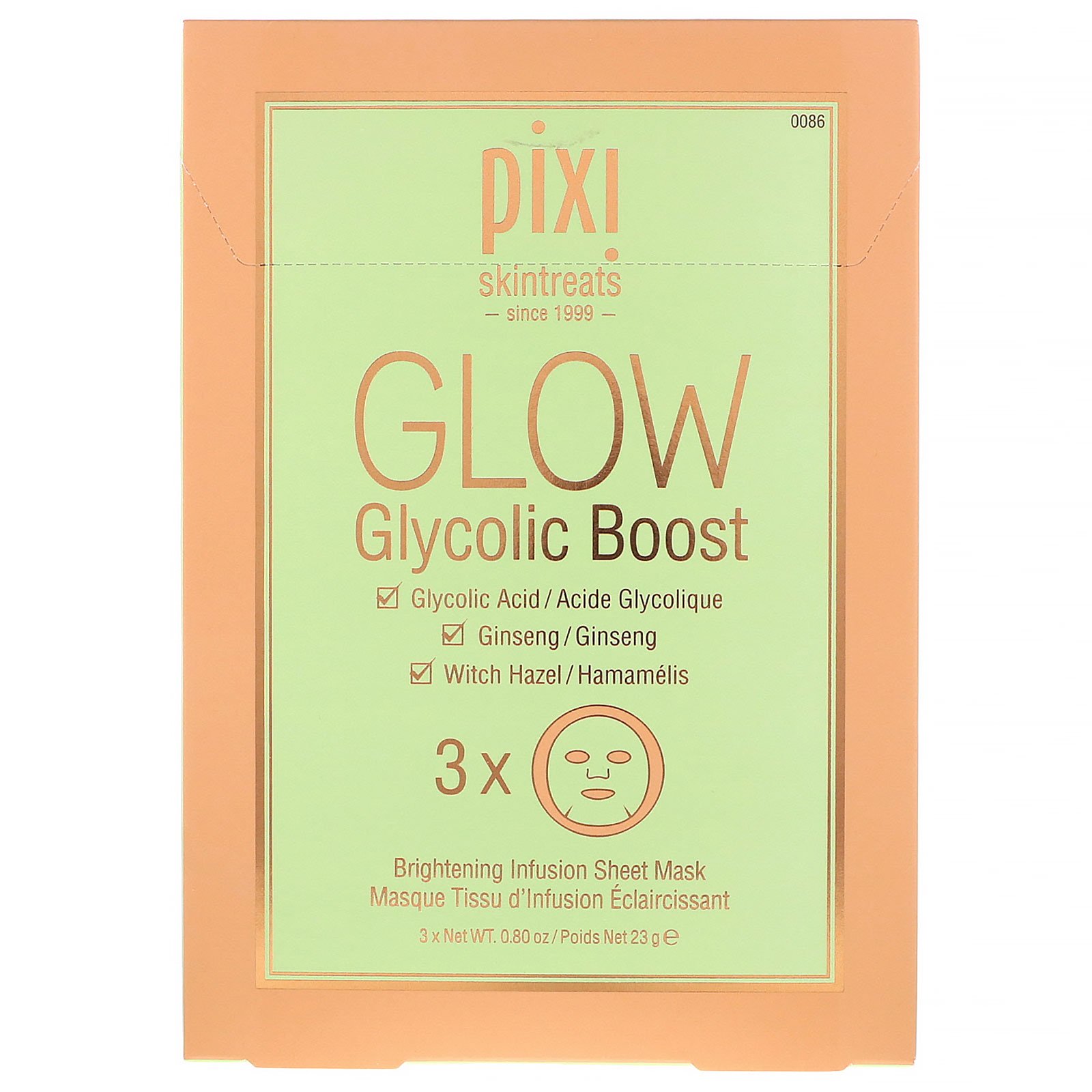 Comprar Pixi Beauty, Skintreats, Glow Glycolic Boost, Brightening Infusion Sheet Mask, 3 Sheets, 0.80 oz (23 g) Each