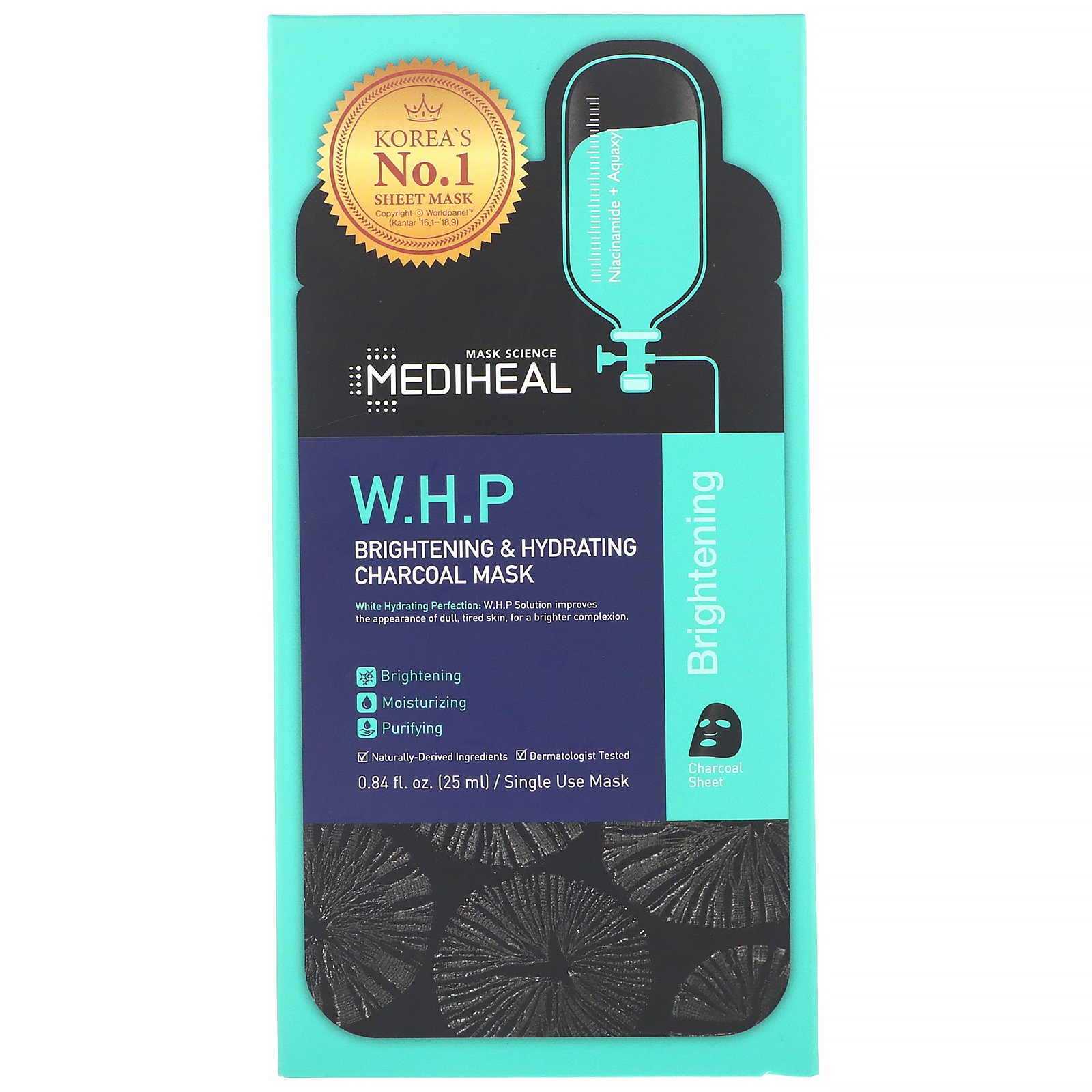 Comprar Mediheal, W.H.P, Máscara de carvão iluminadora e hidratante, 5 máscaras, 25 ml cada - Imagem 2
