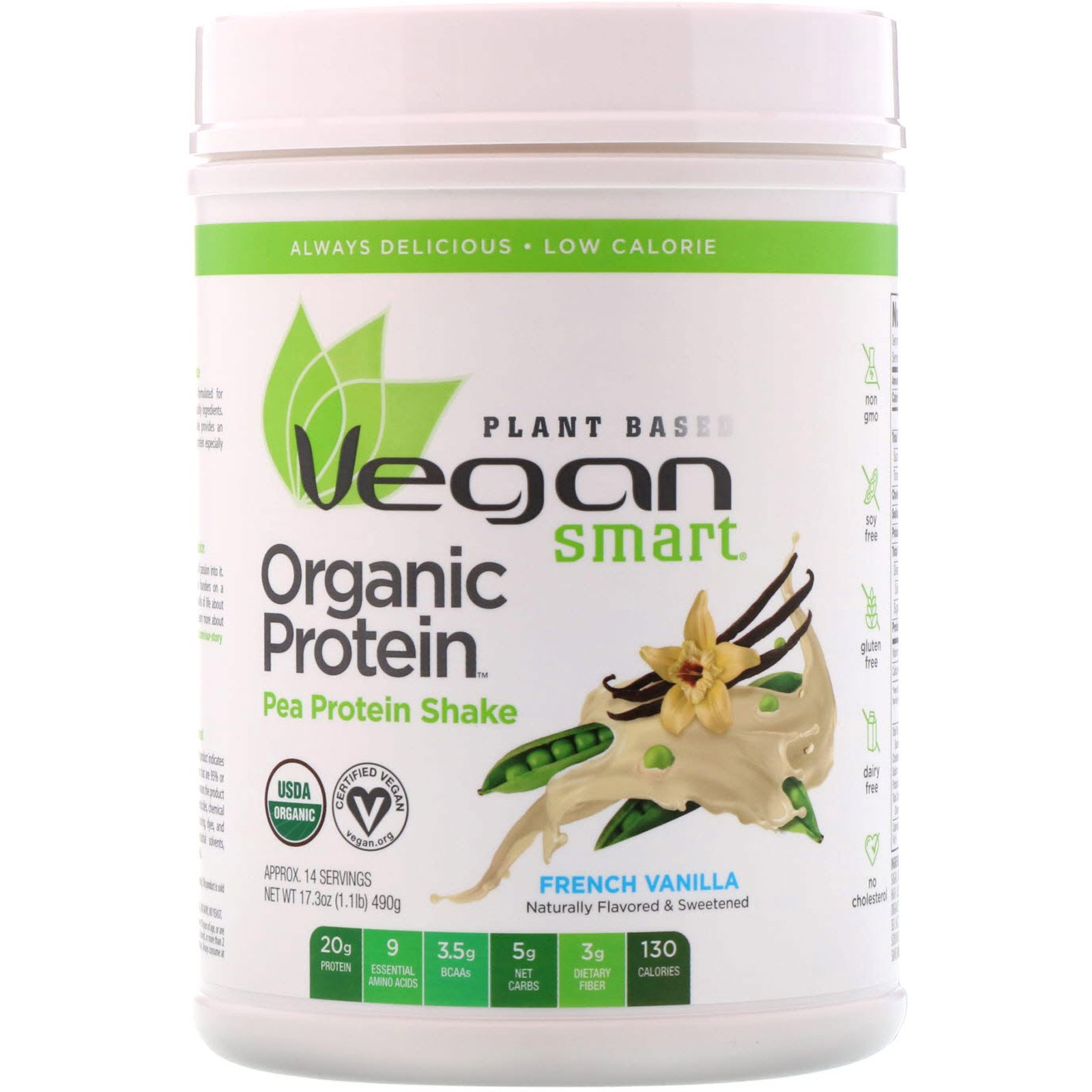 Comprar VeganSmart, Shake de Proteína de Ervilha Orgânica, Baunilha Francesa, 17,3 oz (490 g)