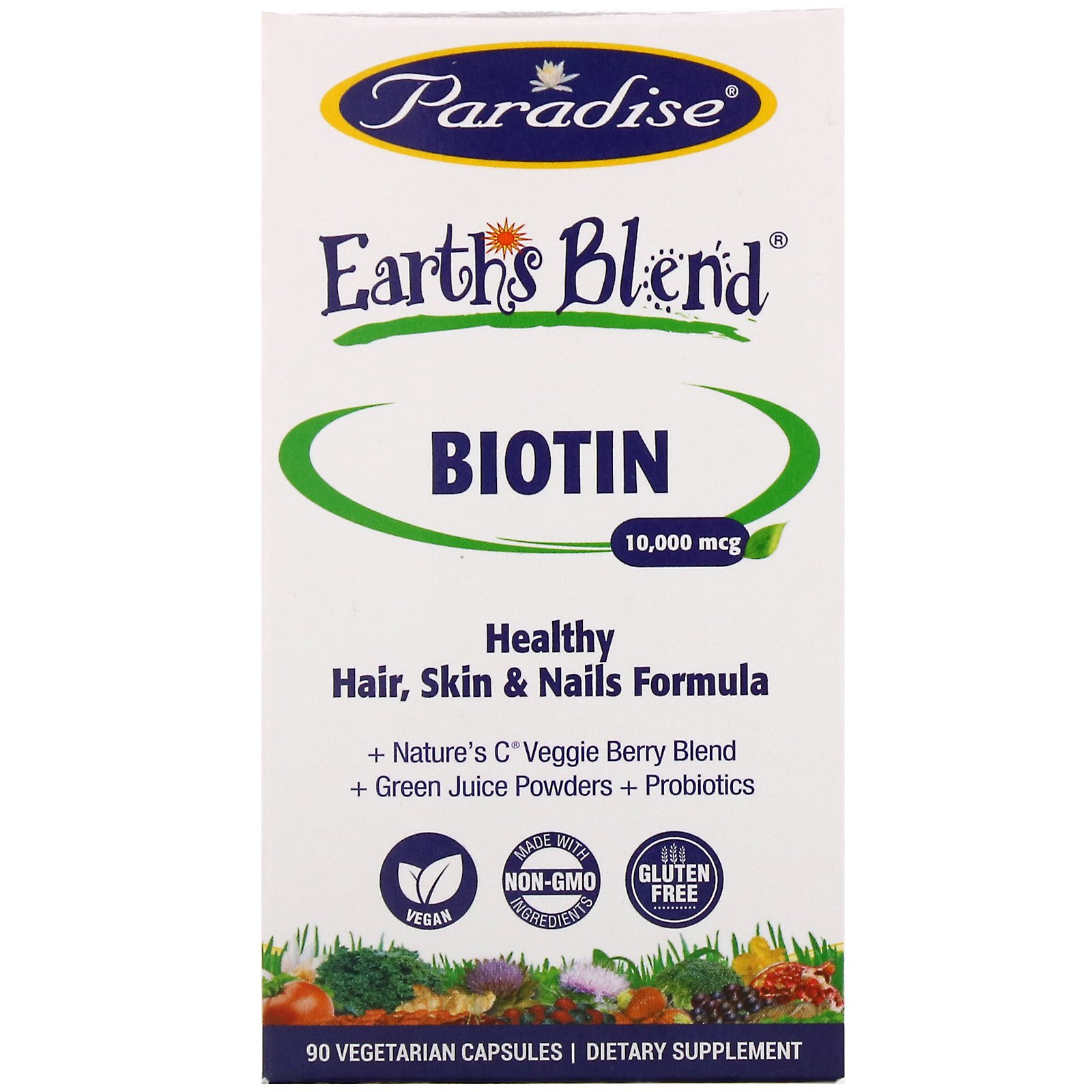 Comprar Paradise Herbs, Earth's Blend, Biotin, 10,000 mcg, 90 Vegetarian Capsules
