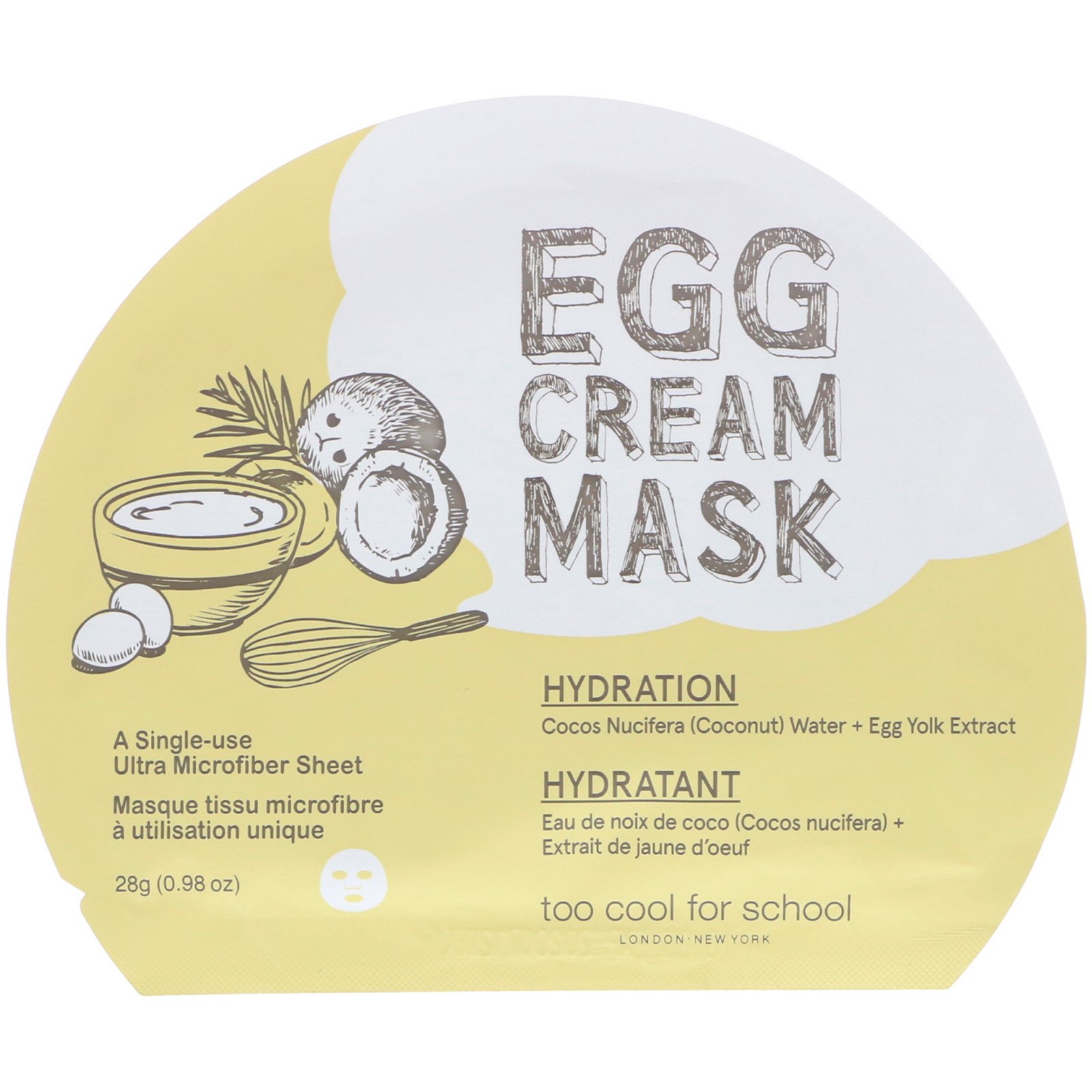 Comprar Too Cool for School, Máscara de Creme de Ovo, Hidratação, 1 Folha, (0,98 oz) 28 g