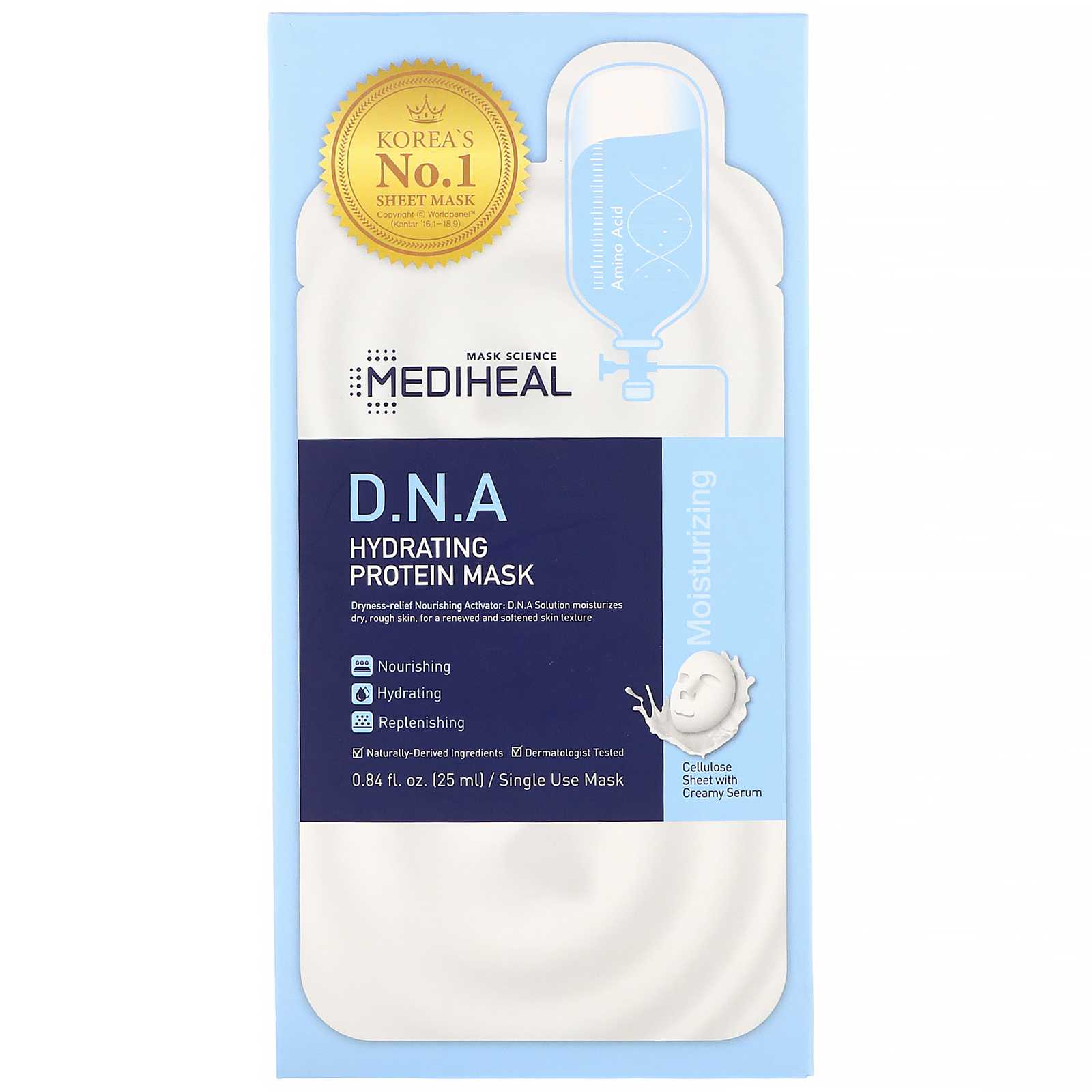 Comprar Mediheal, D.N.A Hydrating Protein Mask, 5 Sheets, 0.84 fl oz (25 ml) Each - Imagem 2