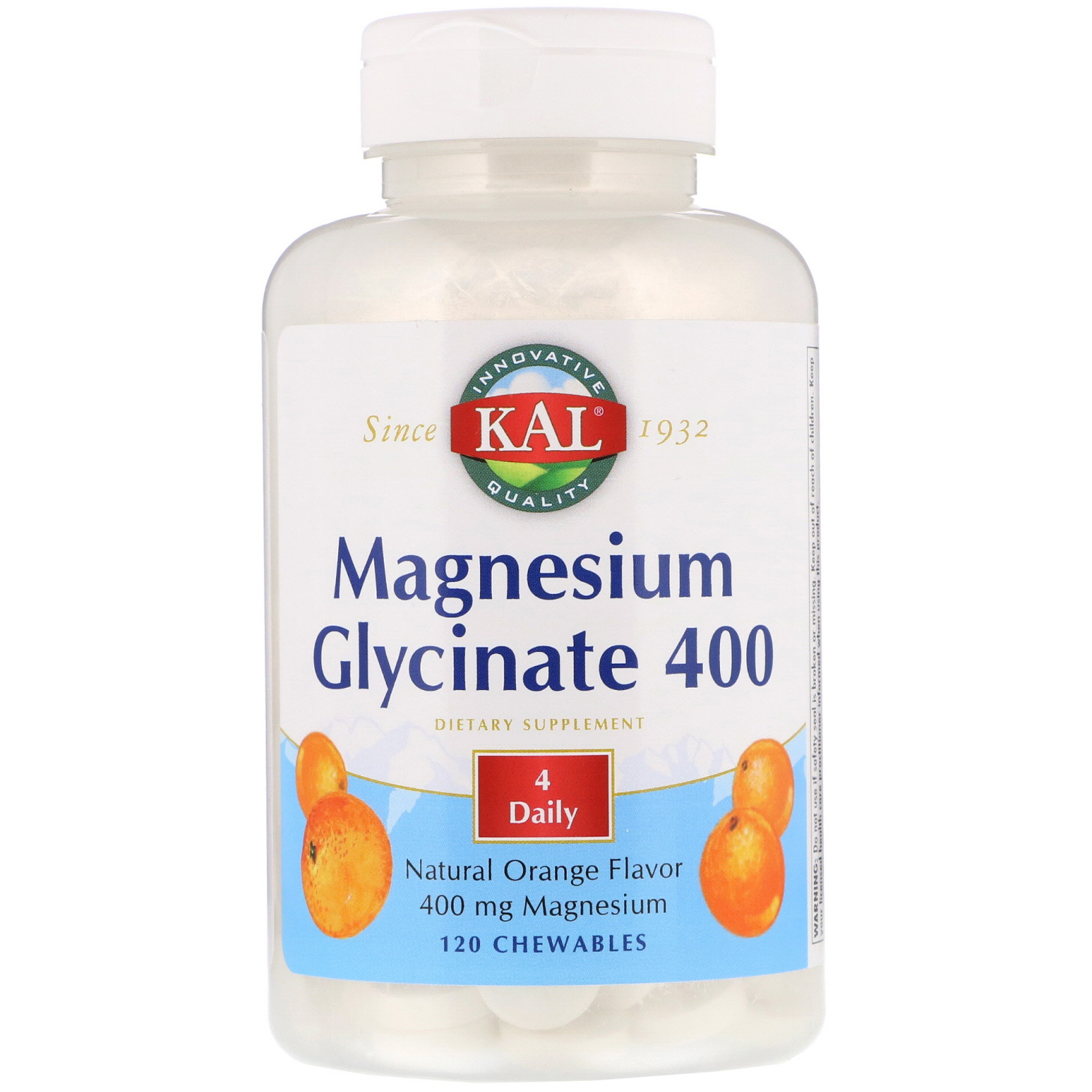 Comprar KAL, Magnesium Glycinate 400, Natural Orange Flavor, 120 Chewables