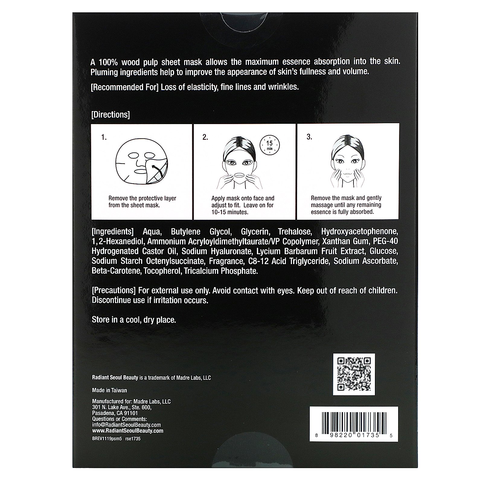 Comprar Radiant Seoul, Plumping Sheet Mask, 5 Sheet Masks, 0.85 oz (25 ml) Each - Imagem 2