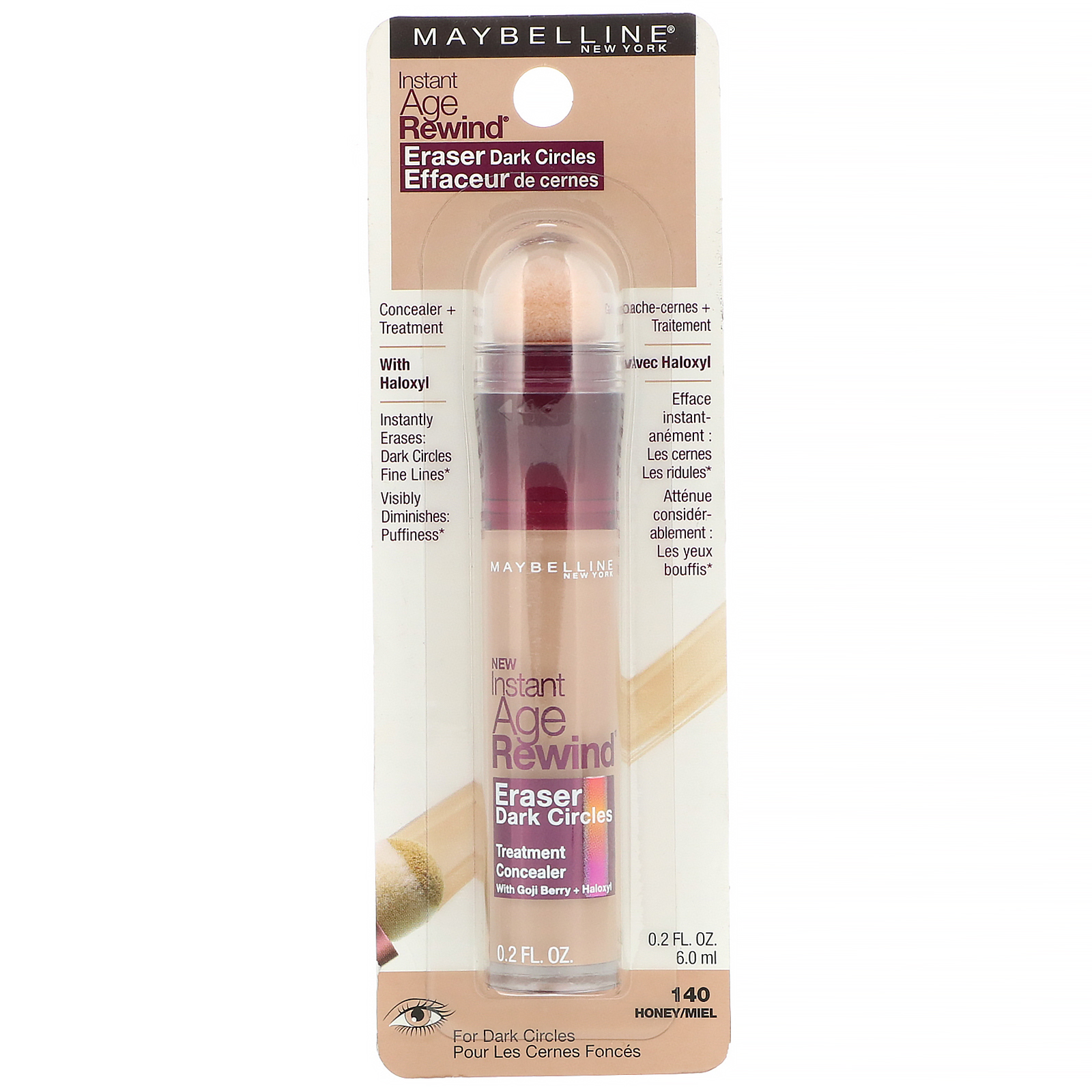Comprar Maybelline, Instant Age Rewind, corretivo de tratamento, cobertura das olheiras, 140 Honey, 6 ml - Imagem 2