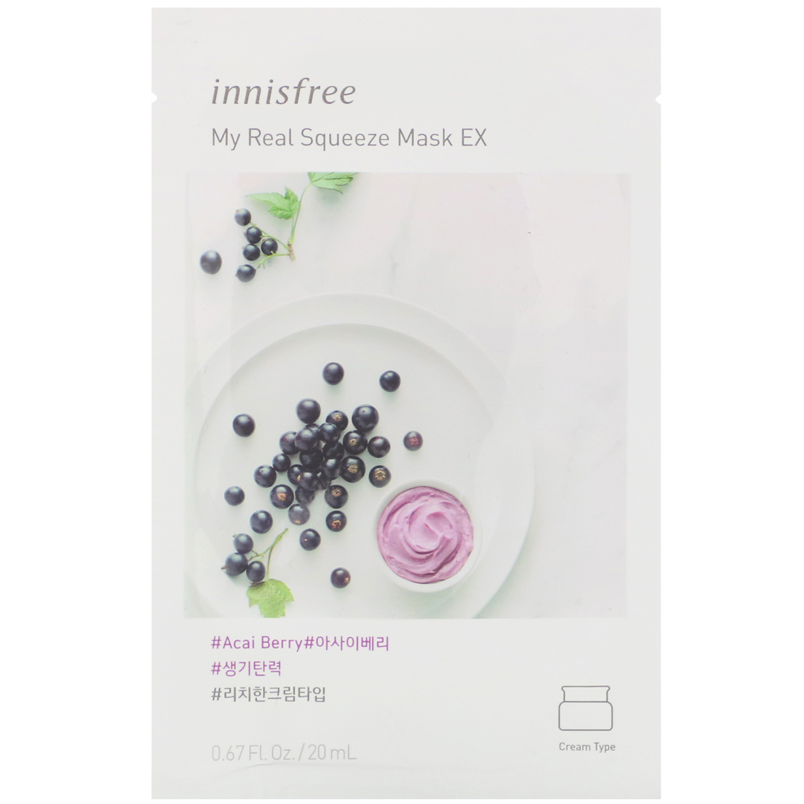 Comprar Innisfree, My Real Squeeze Mask EX, Acai Berry, 1 Sheet, 0.67 fl oz (20 ml)