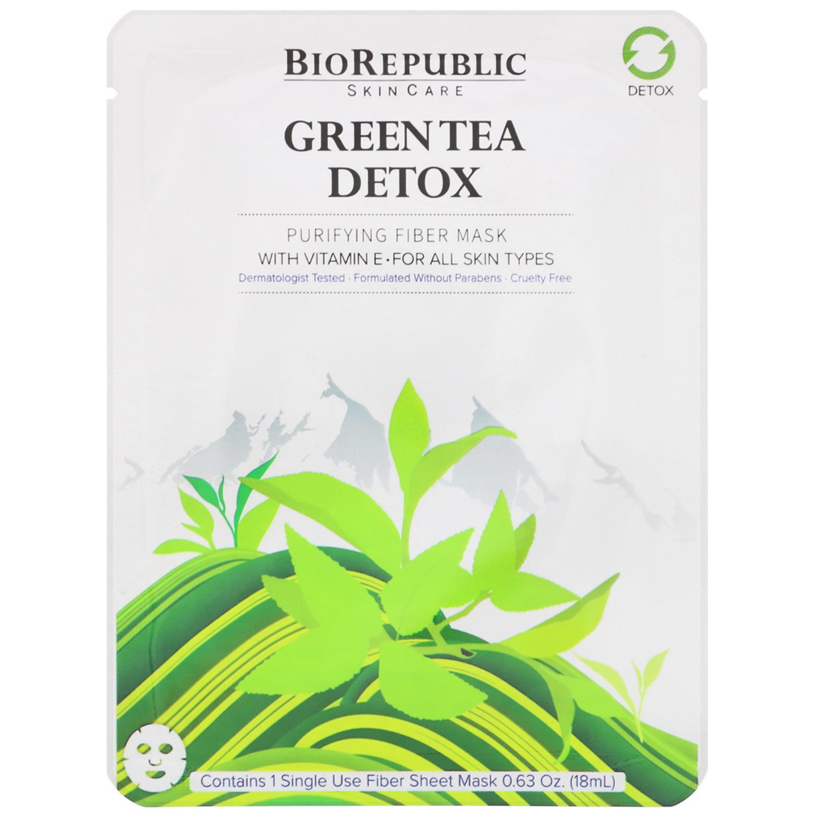 Comprar BioRepublic Skincare, Green Tea Detox, Purifying Fiber Mask, 1 Sheet, 0.63 oz (18 ml)