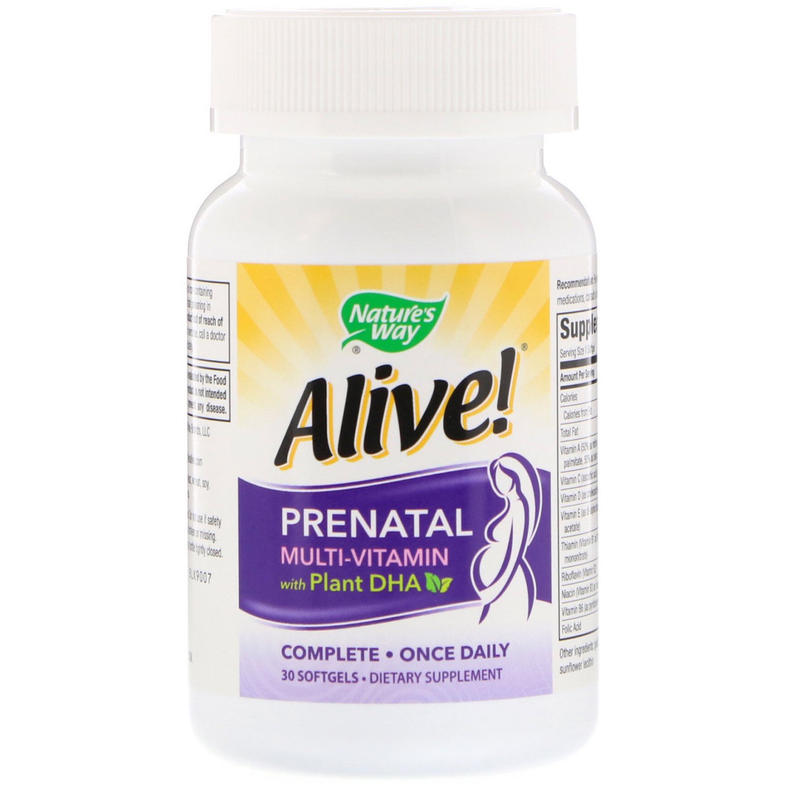 Comprar Nature's Way, Alive! Multivitamínico Pré-Natal com DHA Vegetal, Sabor Morango, 30 Cápsulas Gelatinosas - Imagem 3