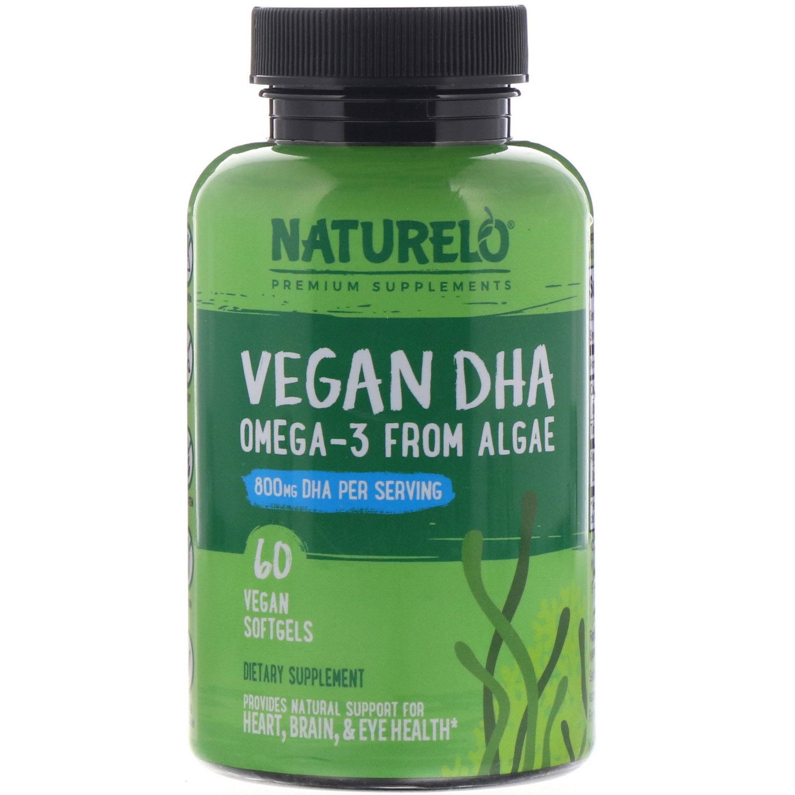 Comprar NATURELO, Vegan DHA, Ômega-3 de Algas, 800 mg, 60 Cápsulas Gelatinosas Veganas