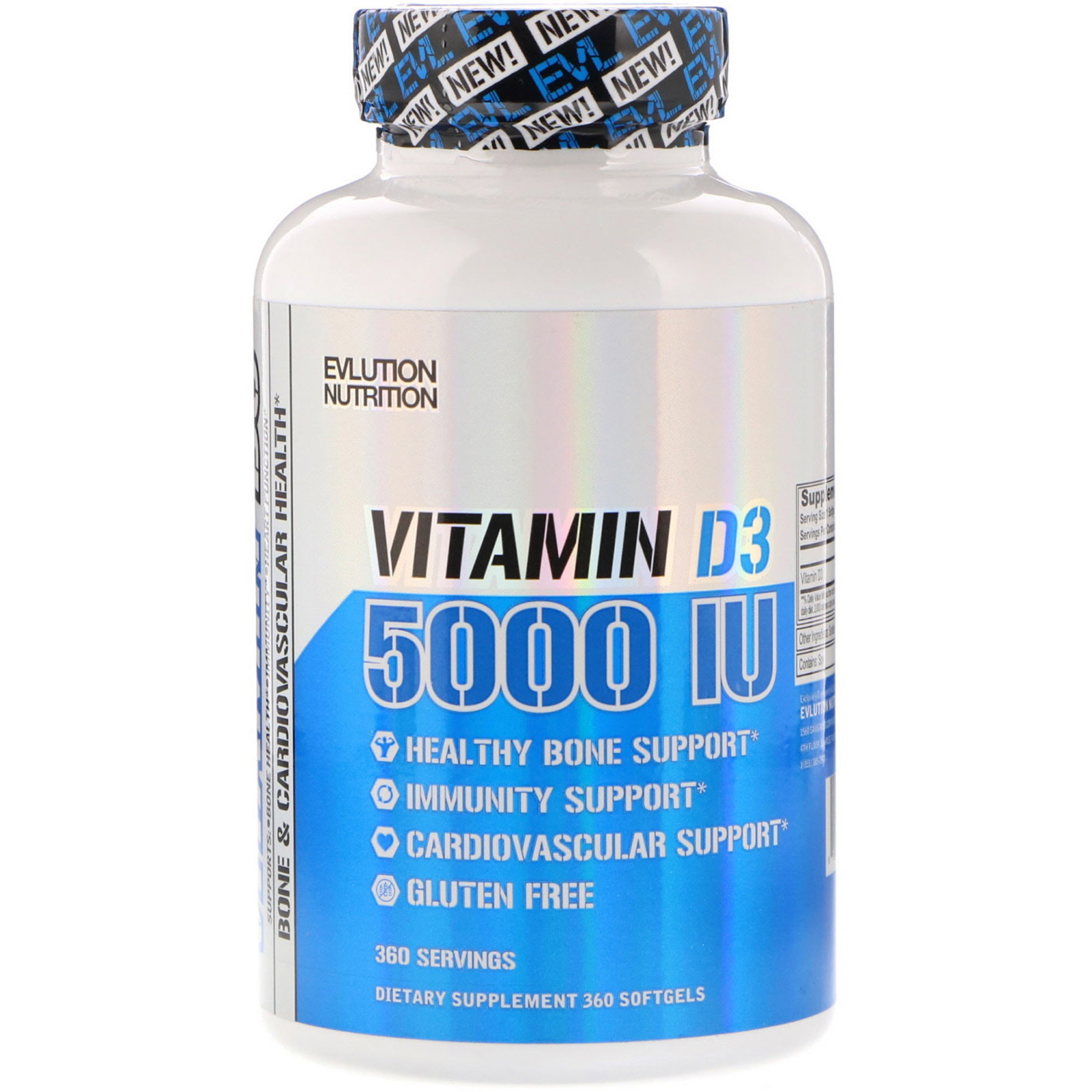 Comprar EVLution Nutrition, Vitamina D3, 5.000 UI, 360 Cápsulas Softgel.