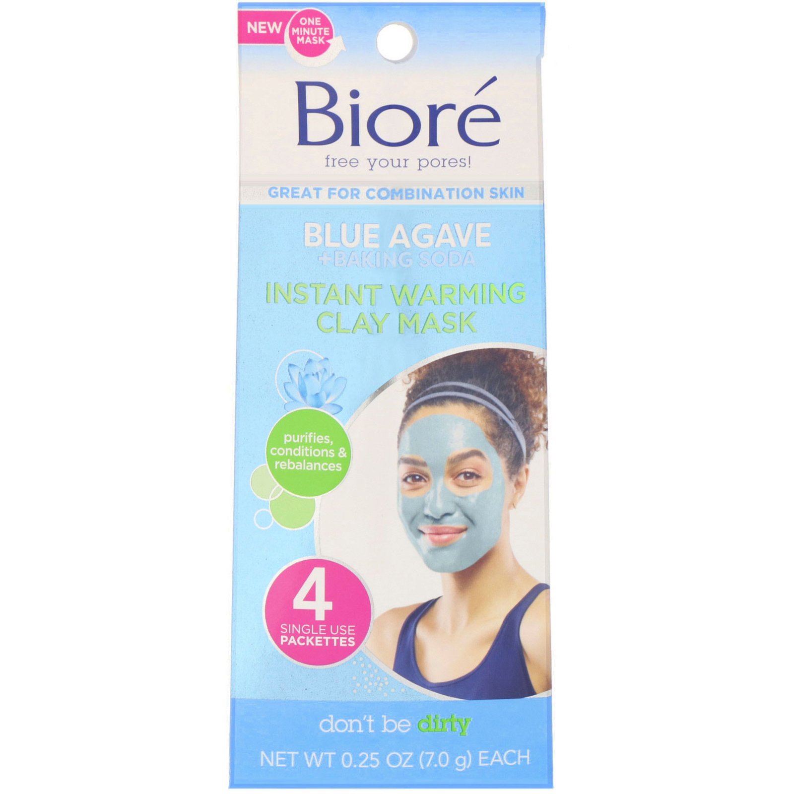 Comprar Biore, Máscara de Argila com Aquecimento Instantâneo, Agave Azul + Bicarbonato de Sódio, 4 Envelopes de Uso Único, 7 g (0,25 oz) Cada