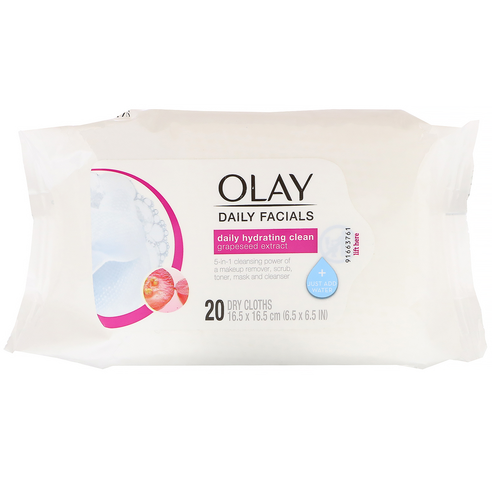 Comprar Olay, Daily Hydrating Clean, Lenço de Limpeza 5 em 1, 20 Lenços Secos