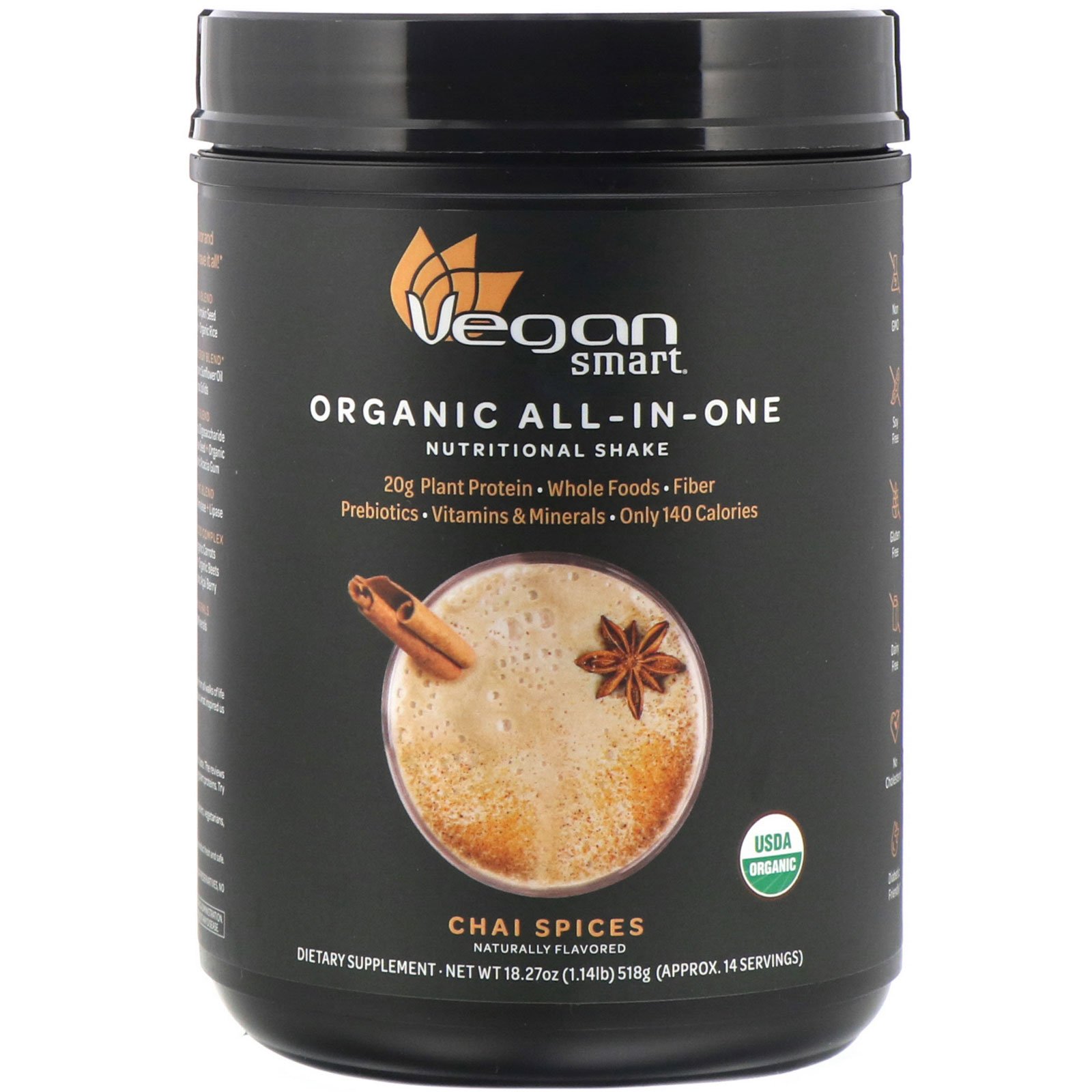 Comprar VeganSmart, Shake Nutricional All-In-One Orgânico, Especiarias do Chai, 18,27 oz (518 g)