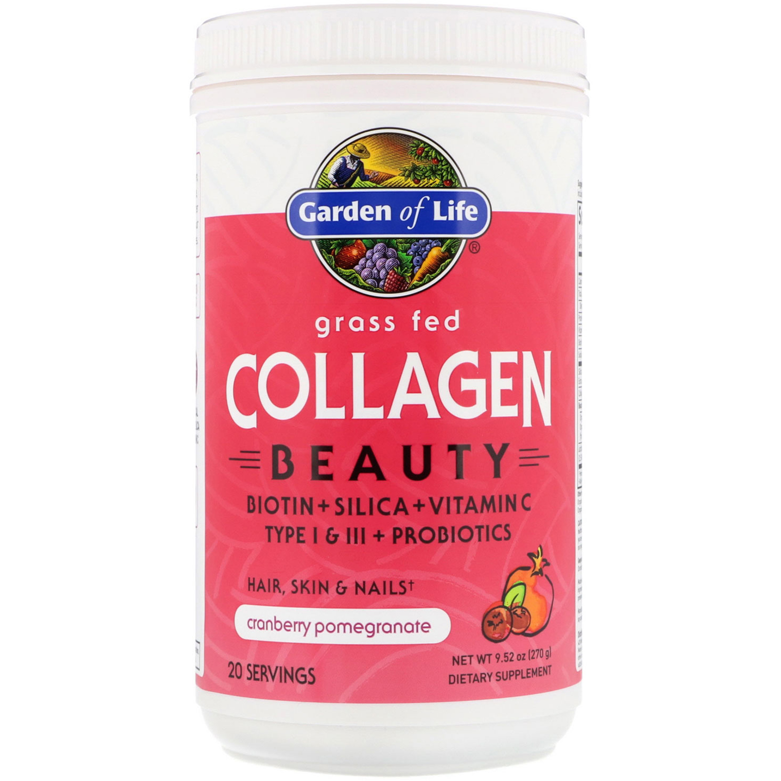 Comprar Garden of Life, Beleza A Partir de Colágeno Alimentado com Grama, Oxicoco e Romã, 9,52 oz (270 g)