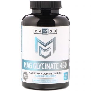 Comprar Zhou Nutrition, Glicinato de Magnésio 450, 450 mg, 180 Comprimidos