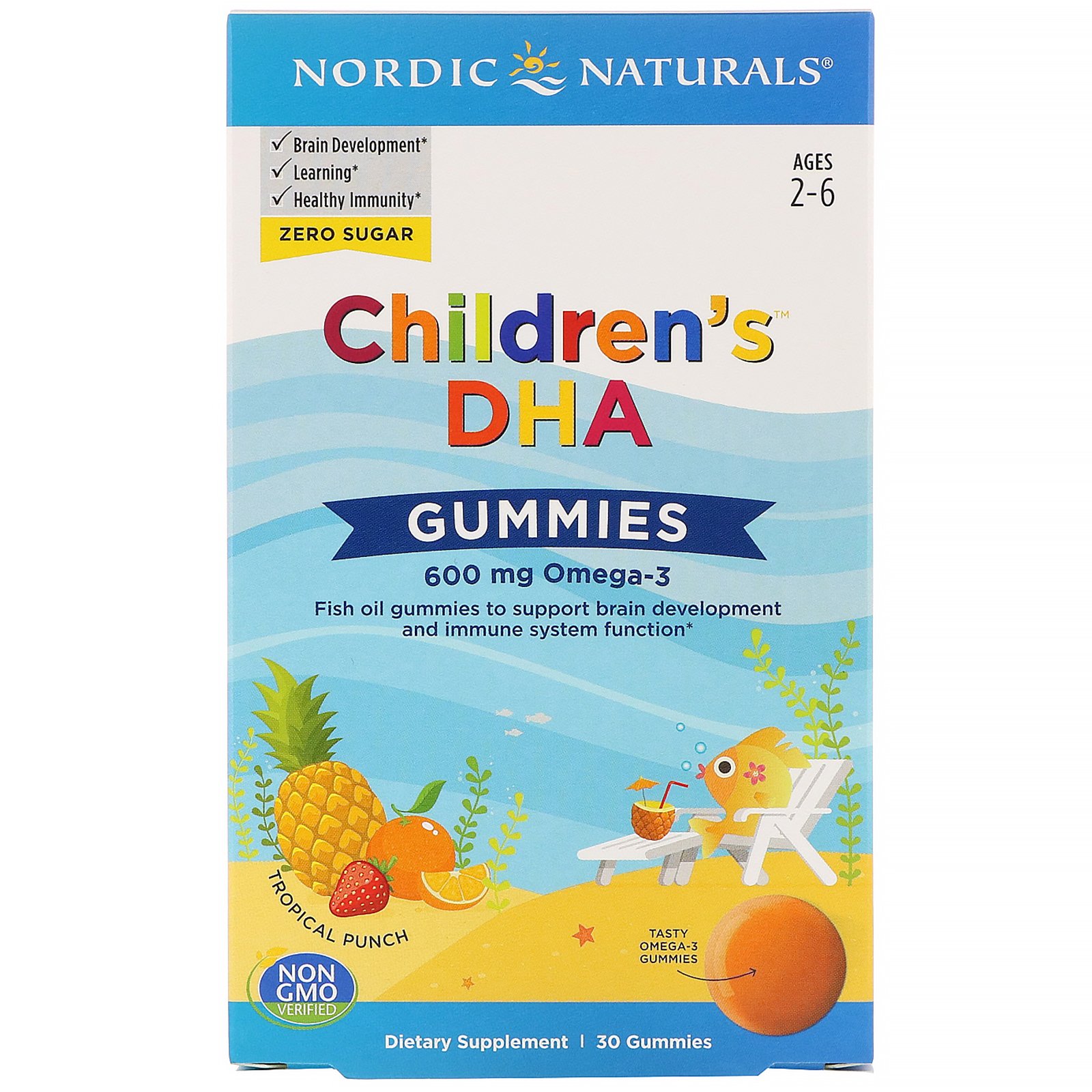 Comprar Nordic Naturals, Gomas Infantis de DHA, Tropical Punch, 600 mg, 30 Gomas