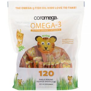 Comprar Coromega, Omega-3, Kids, Tropical Orange + Vitamin D, 120 Single Serving Squeeze Shots