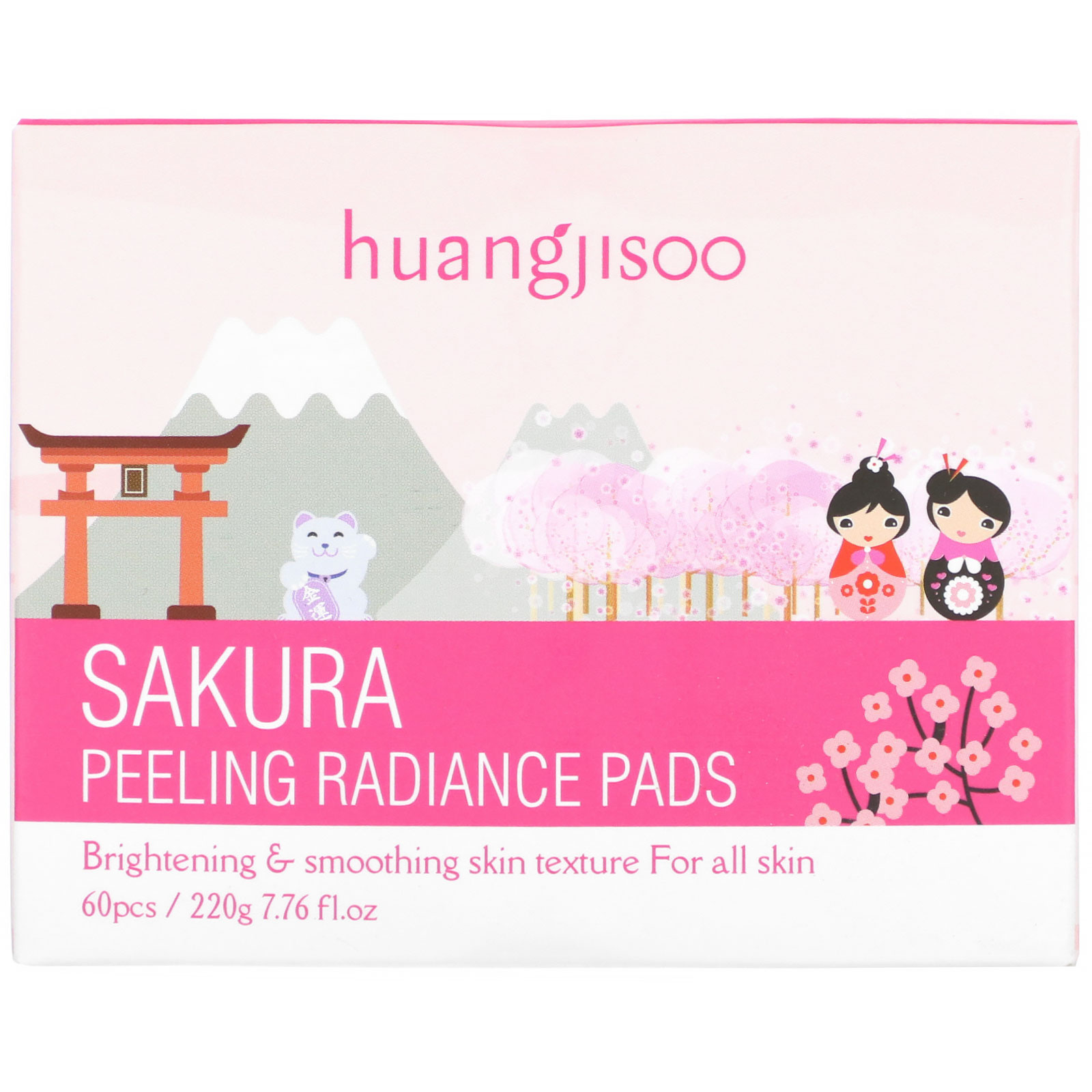 Comprar Huangjisoo, Sakura, Peeling Radiance Pads, 60 Pads, 7.76 fl oz (220 g) - Imagem 2