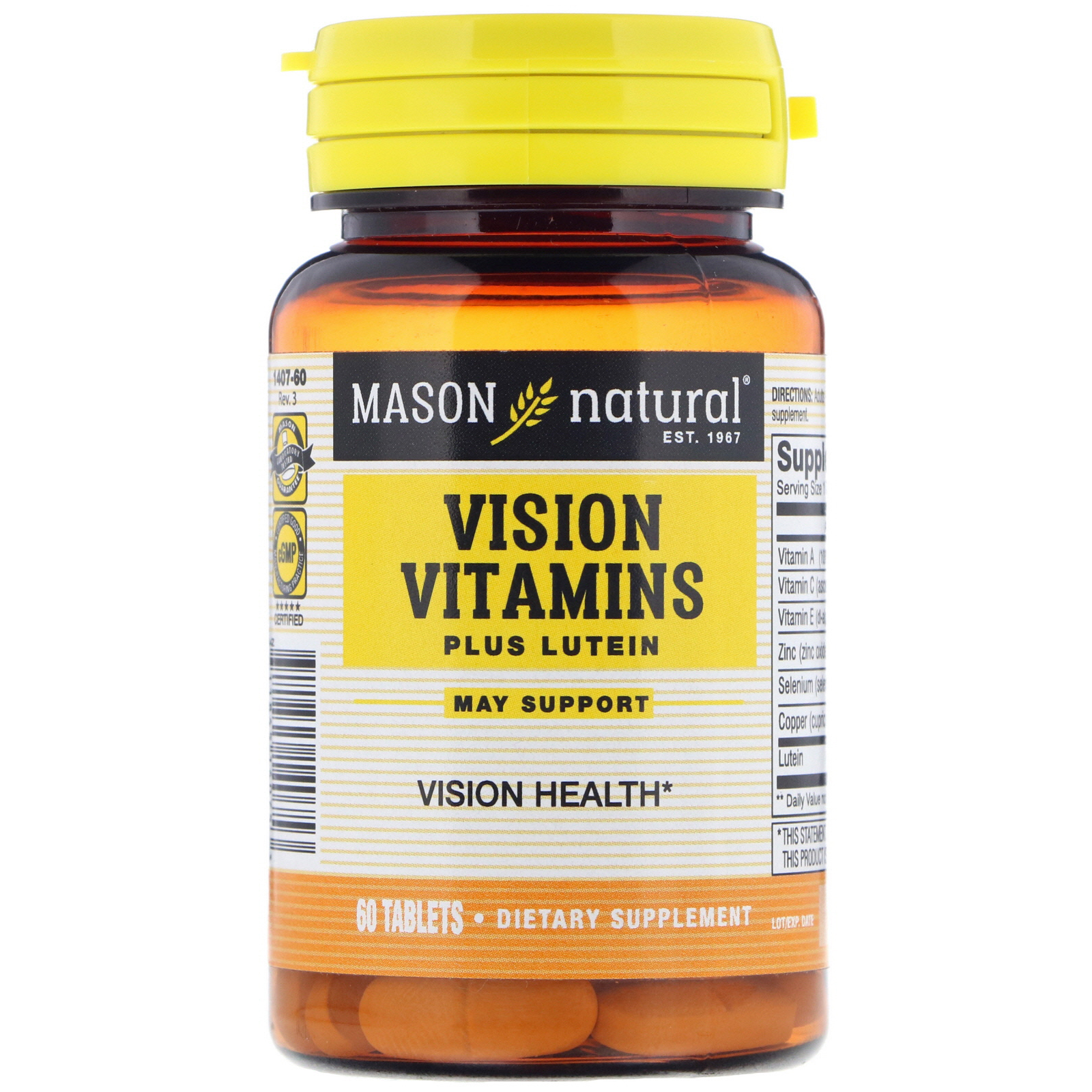 Comprar Mason Natural, Vitaminas para a Visão Mais Luteína, 60 Comprimidos