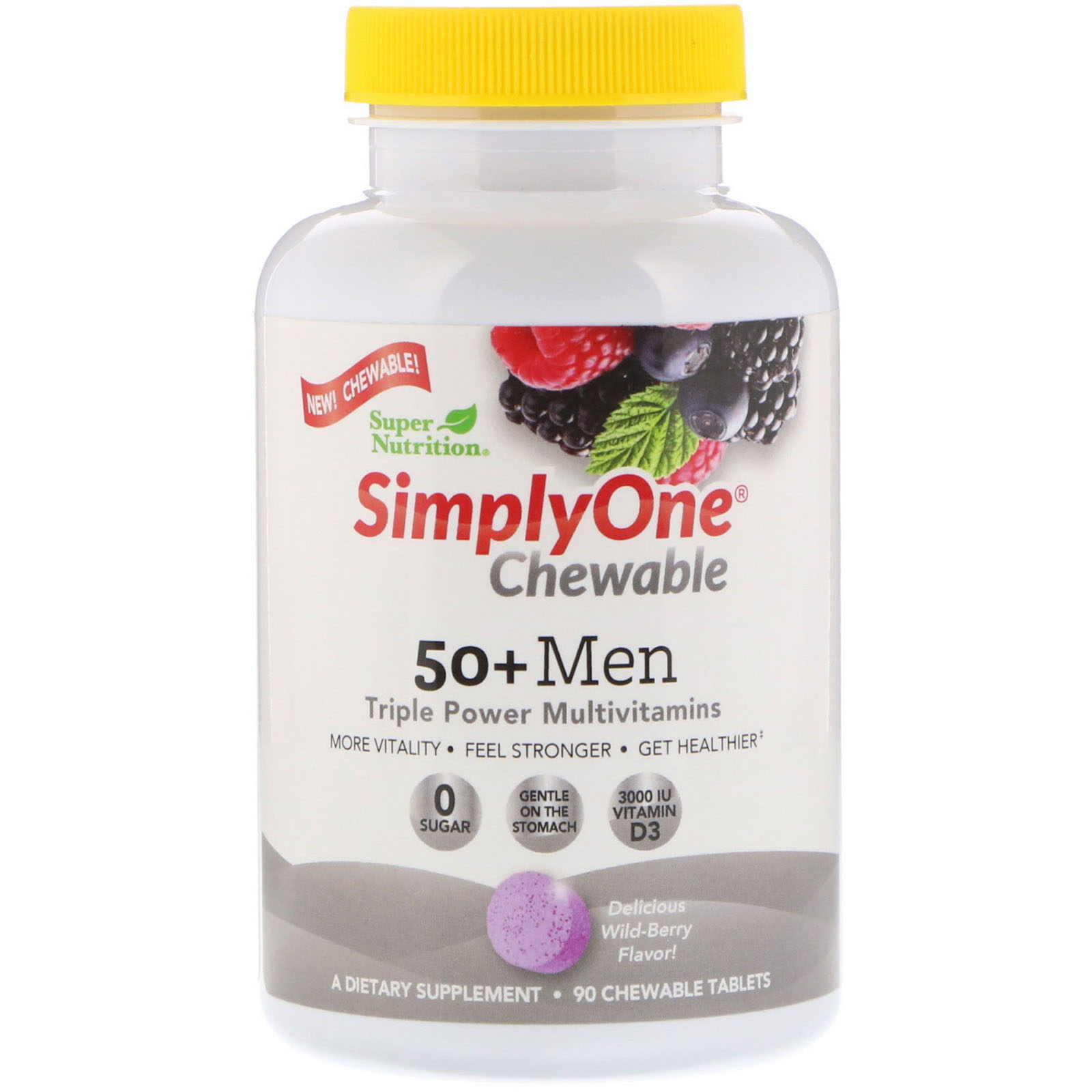 Comprar Super Nutrition, SimplyOne, Multivitamínico de Potência Tripla para Homens Acima dos 50, Sabor Frutas Silvestres, 90 Comprimidos Mastigáveis