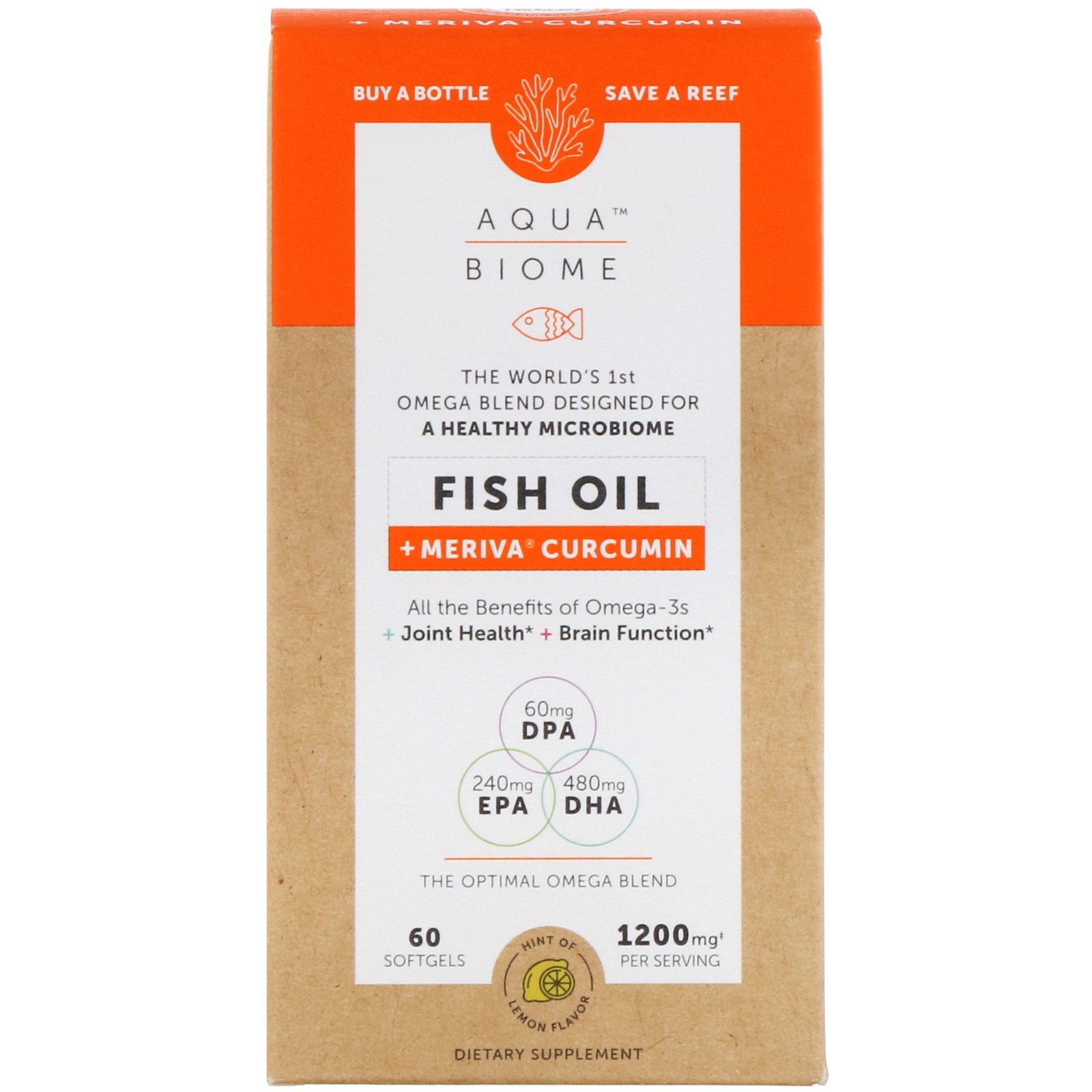 Comprar Enzymedica, Aqua Biome, Fish Oil + Meriva Curcumin, Lemon Flavor, 1,200 mg, 60 Softgels