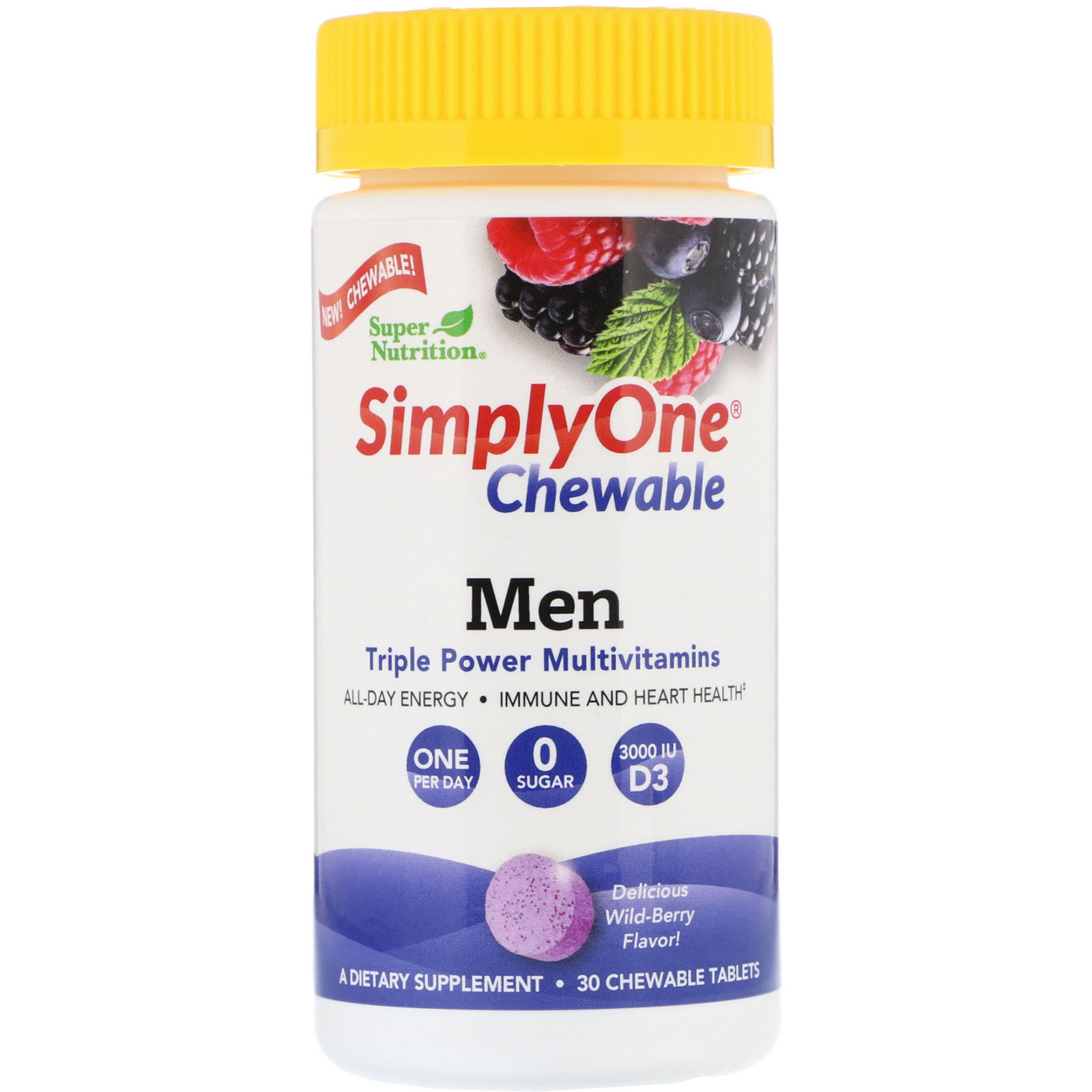 Comprar Super Nutrition, SimplyOne, Men, Triple Power Multivitamin, Wild-Berry Flavor, 30 Chewable Tablets