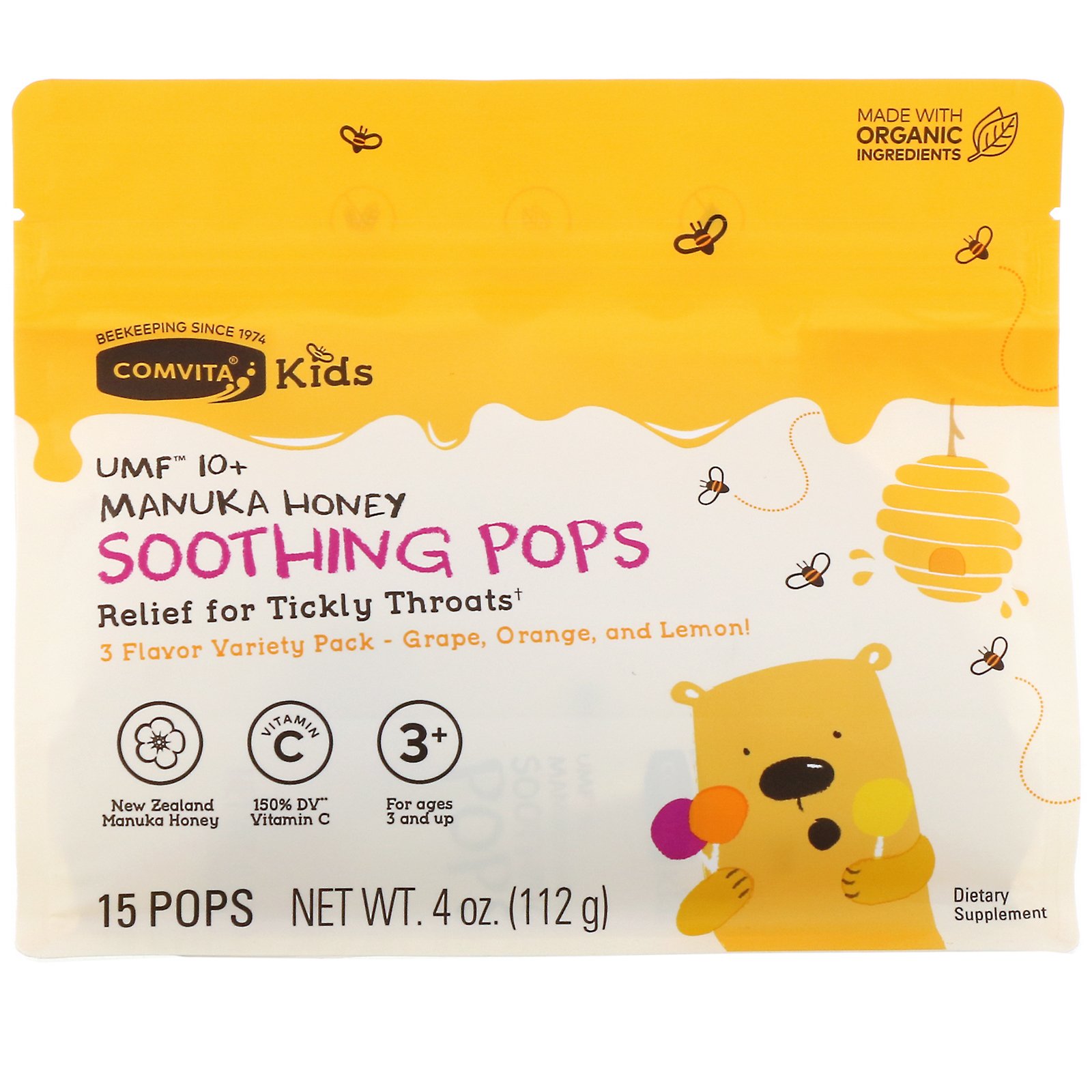 Comprar Comvita, Kids, Soothing Pops, UMF 10+ Manuka Honey, 3 Flavor Variety Pack, 15 Pops, 4 oz (112 g)